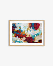 Framed abstract artwork with multicolors on a white background