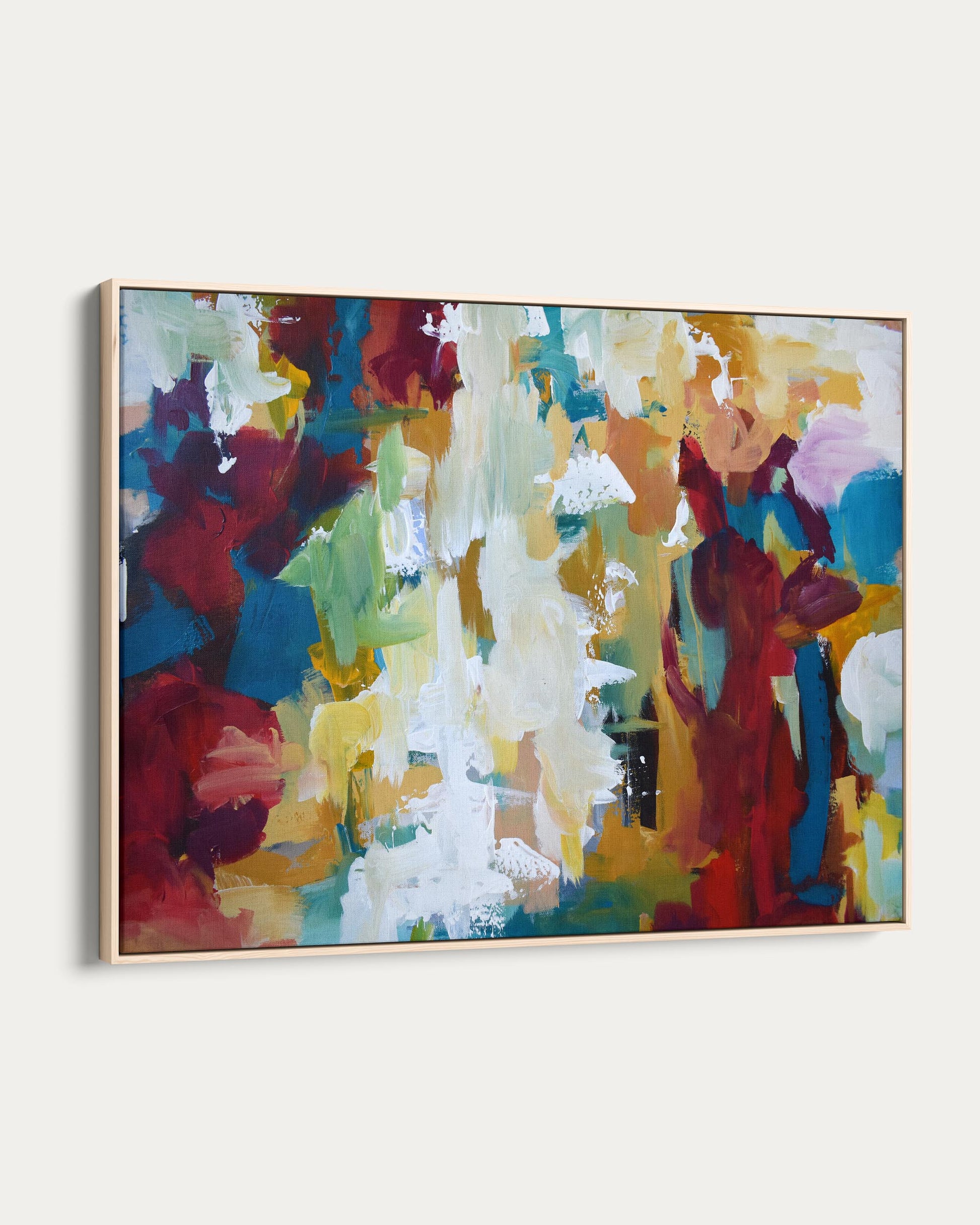 Abstract painting with vibrant colors on a white background