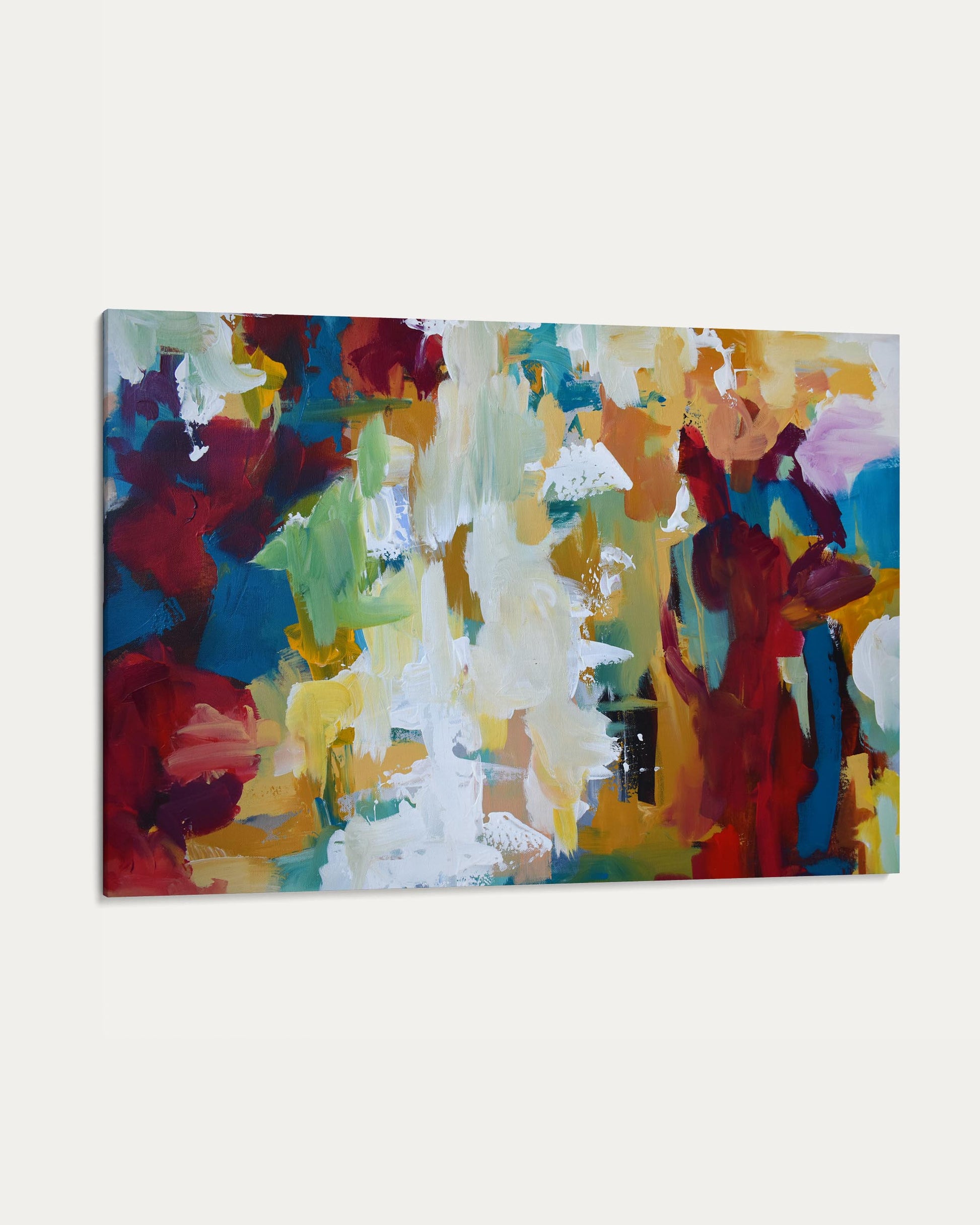 Abstract painting with vibrant colors on a white background