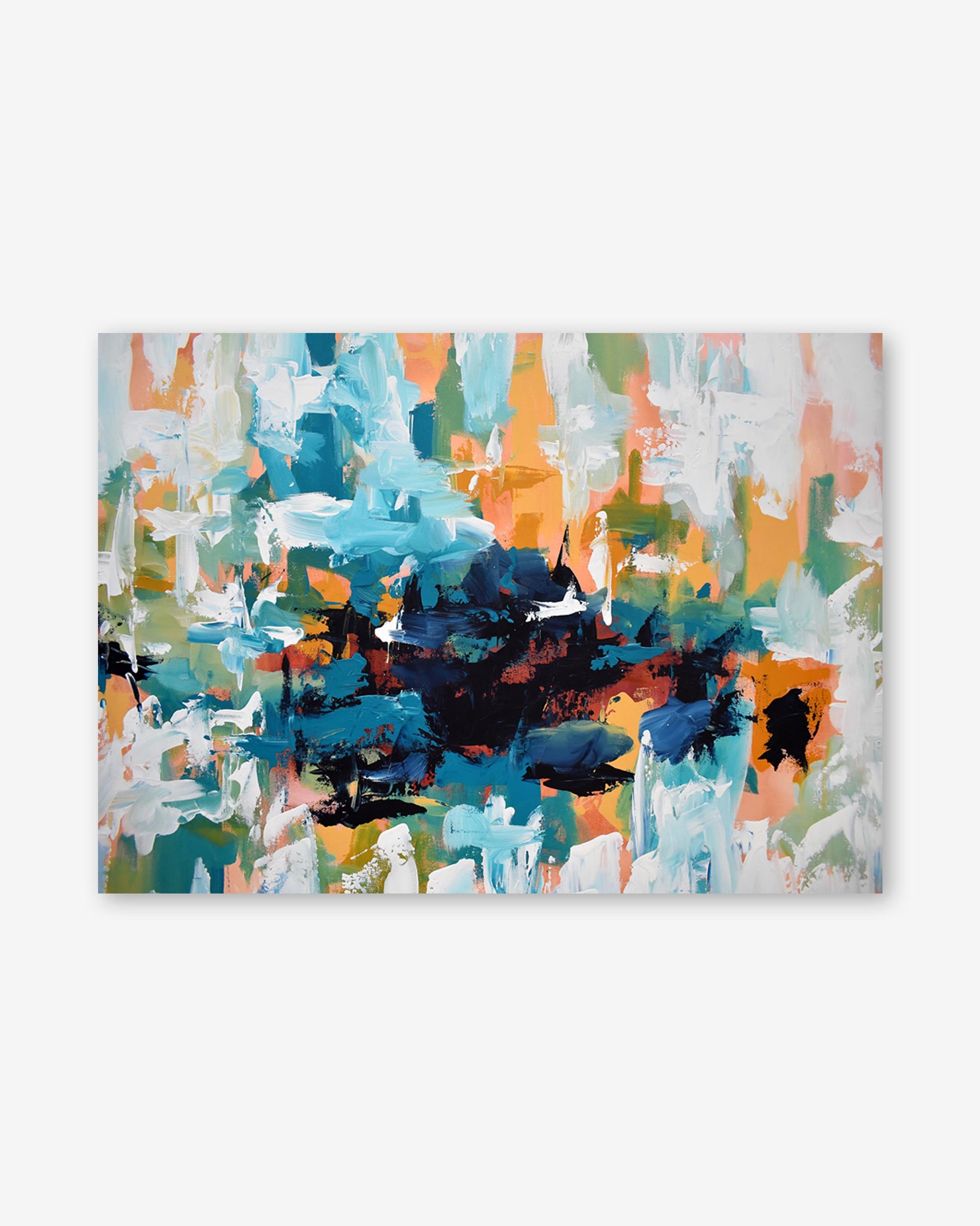 Abstract art print with colorful brush strokes on a white background