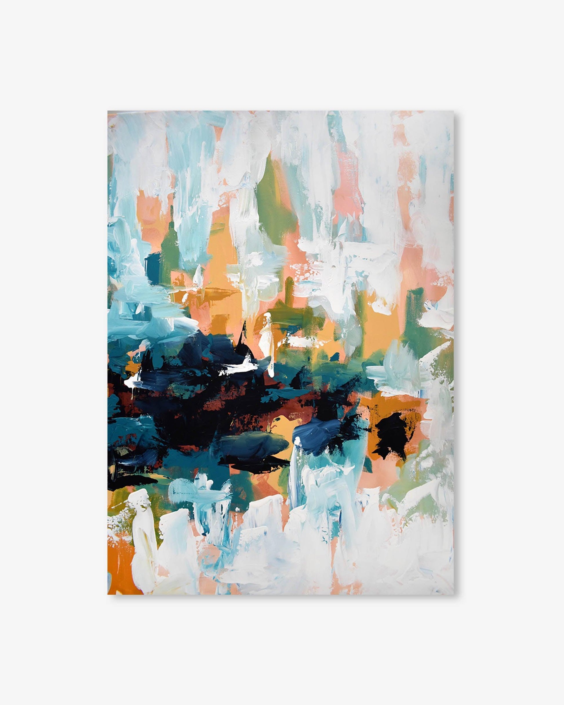 Abstract art print with colorful brush strokes on a white background