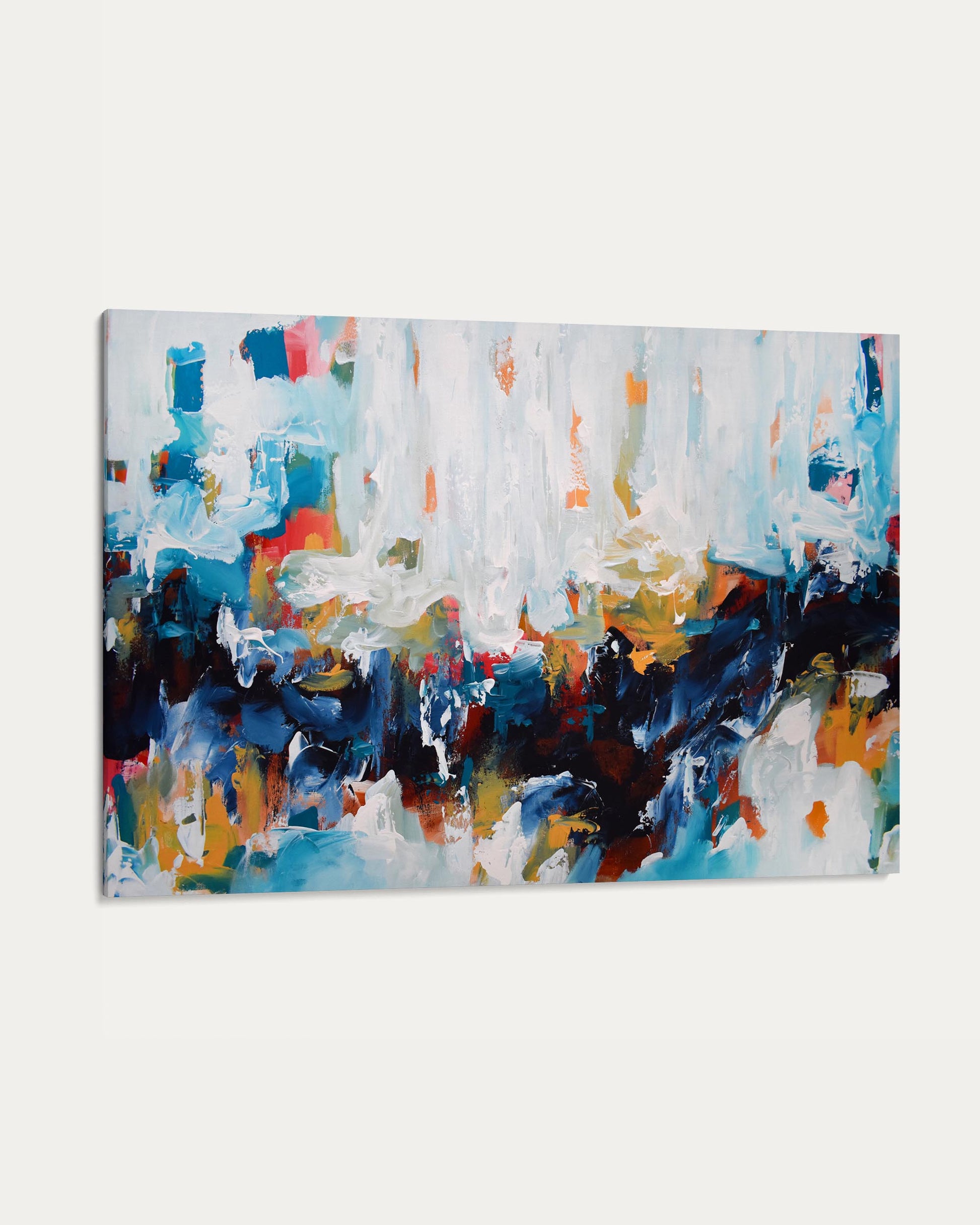 Abstract painting with colorful brush strokes on a white background