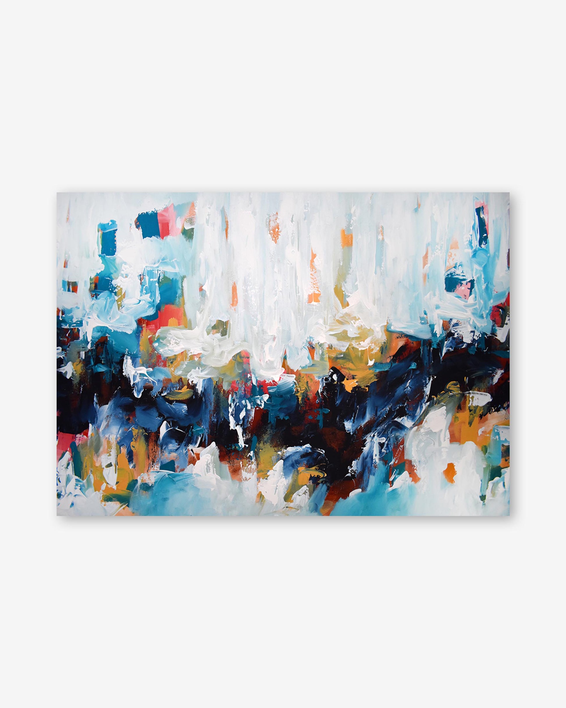 Abstract painting with multicolor brush strokes on a white background