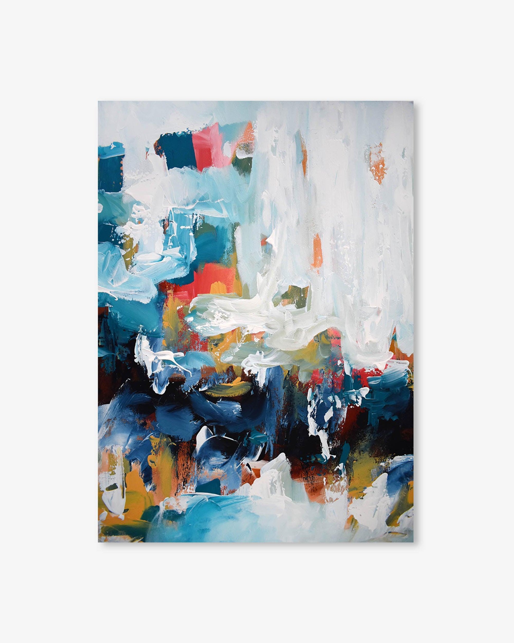 Abstract painting with a variety of colors on a white background