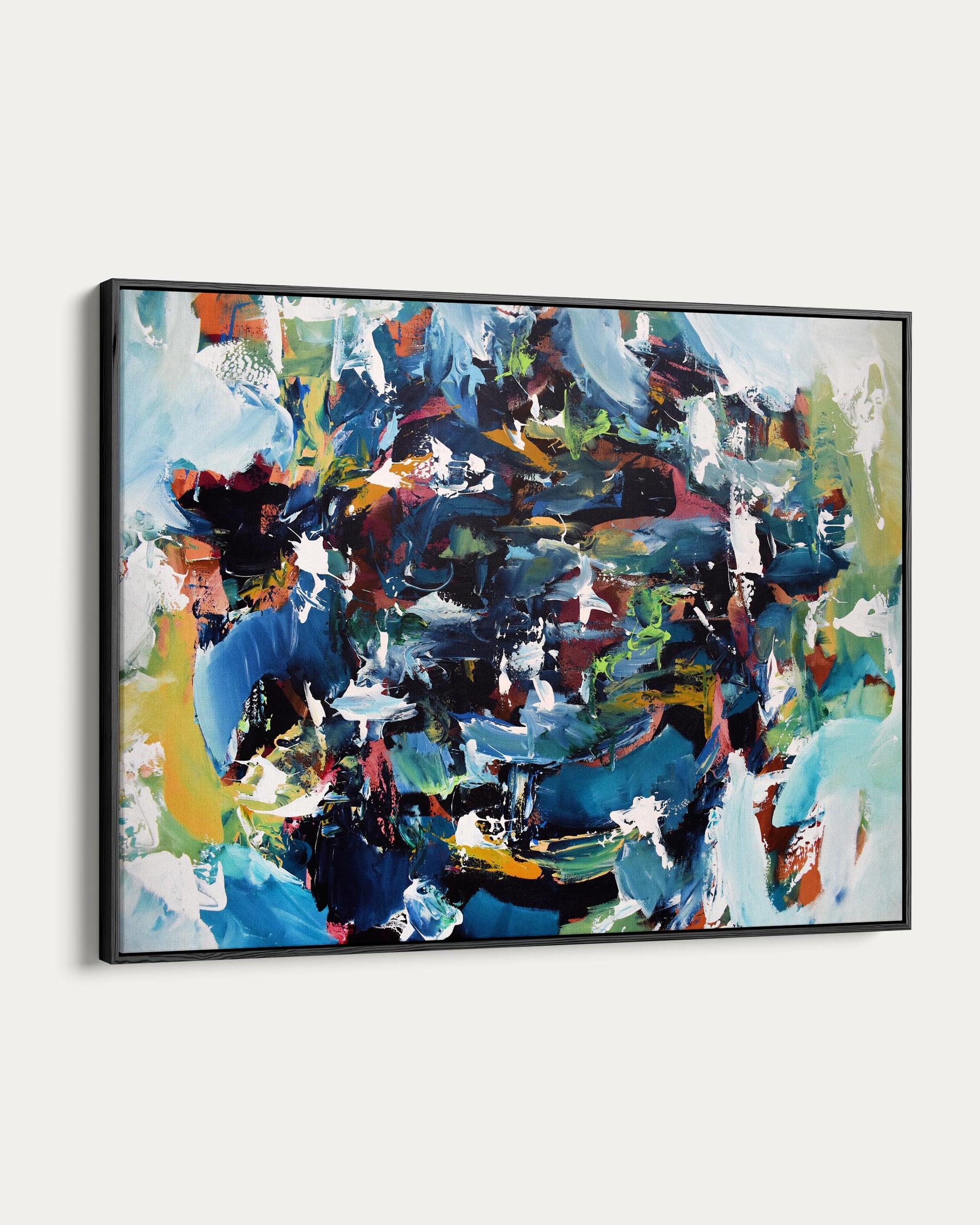 Abstract painting with vibrant colors on a white background