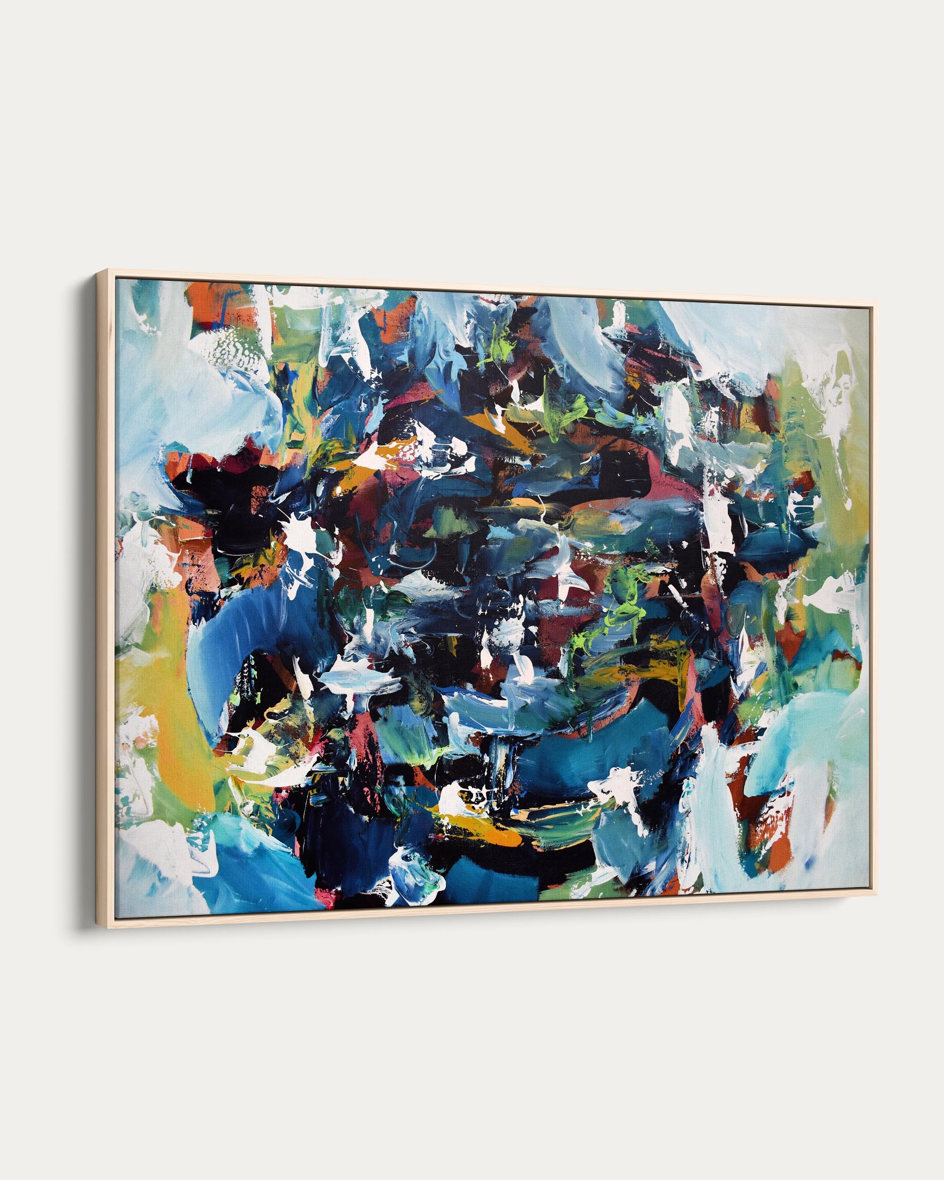 Abstract painting with vibrant colors on a white background