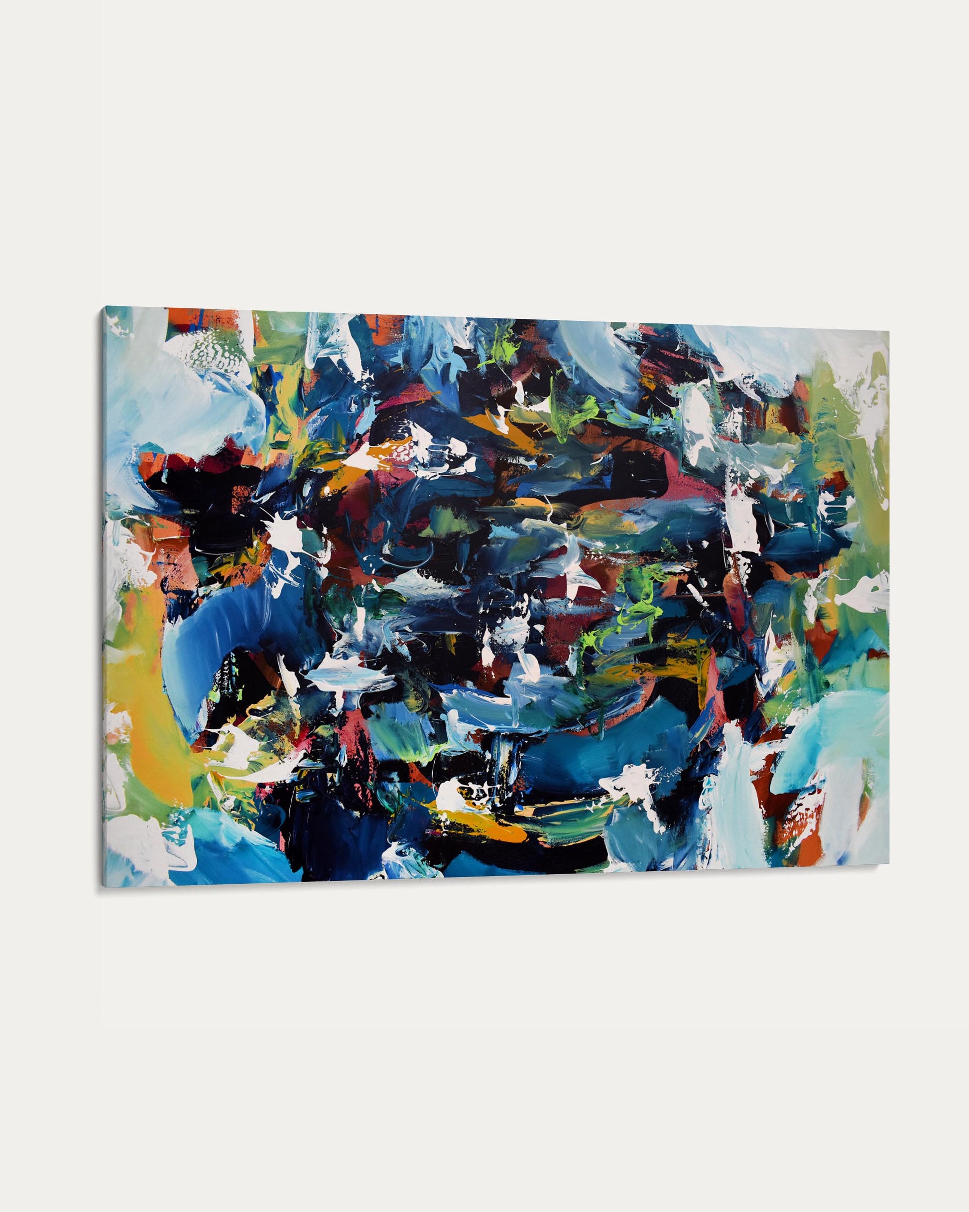 Abstract painting with a variety of colors on a white background