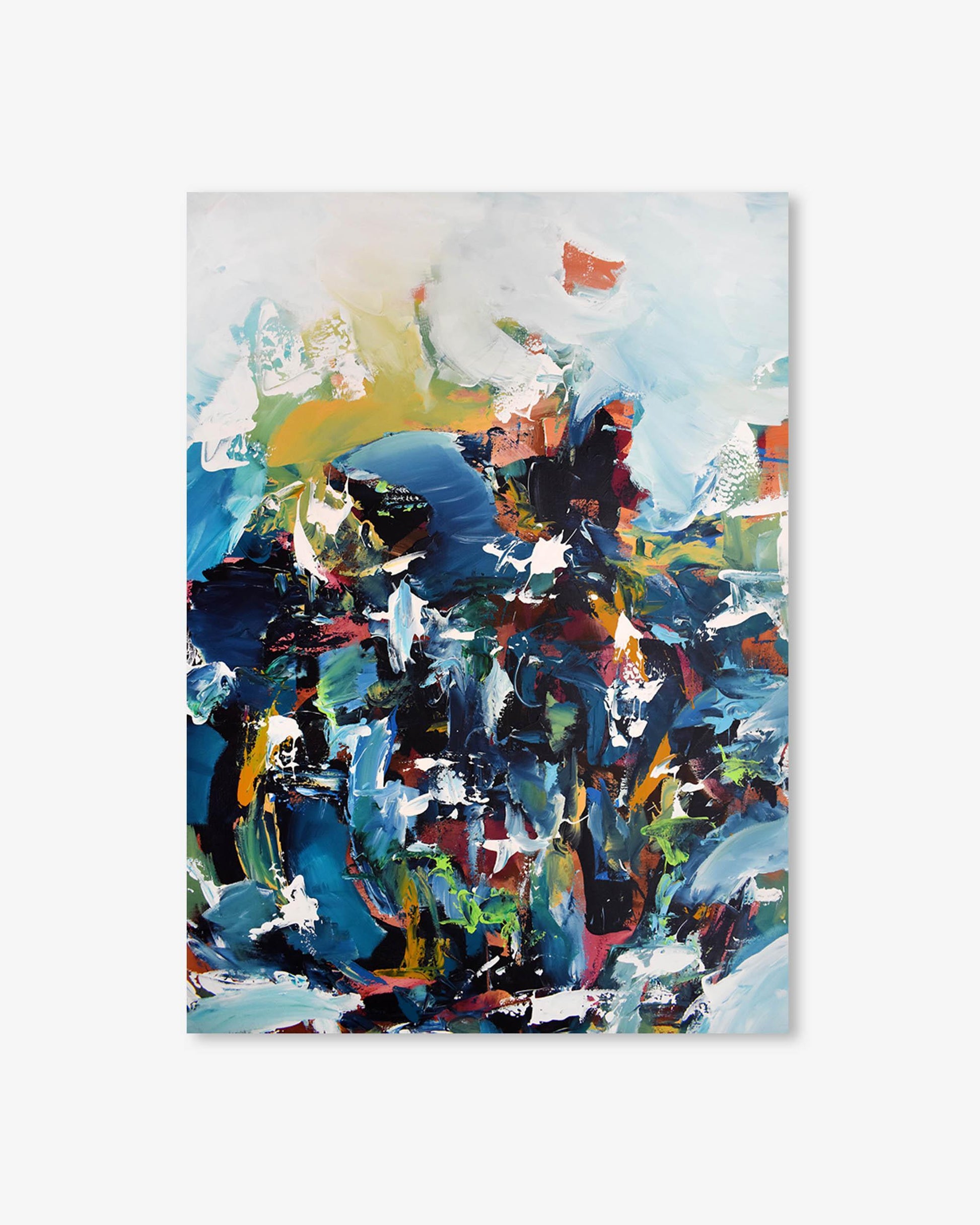 Abstract painting with a mix of colors on a white background