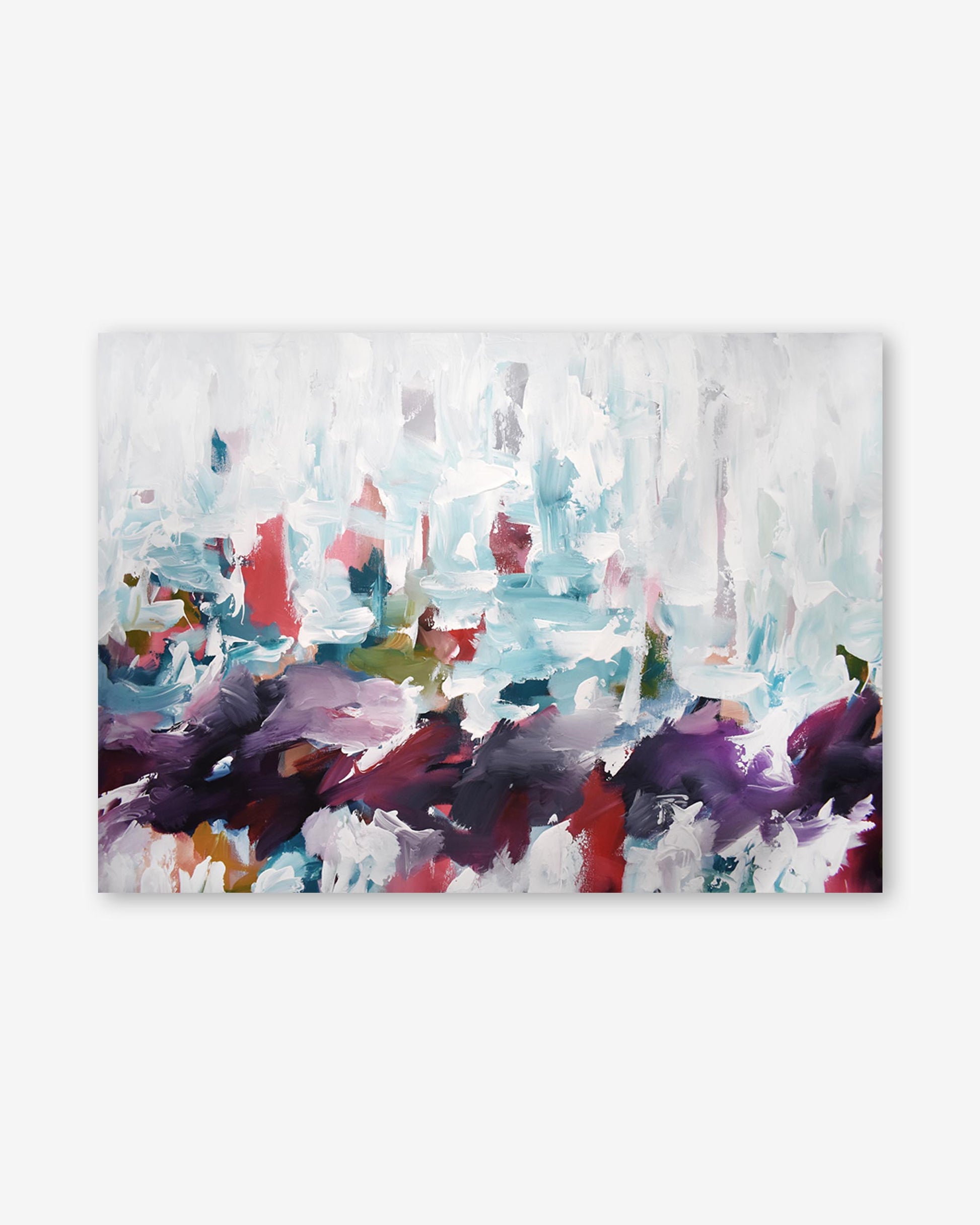 Abstract painting with multicolored brush strokes on a white background