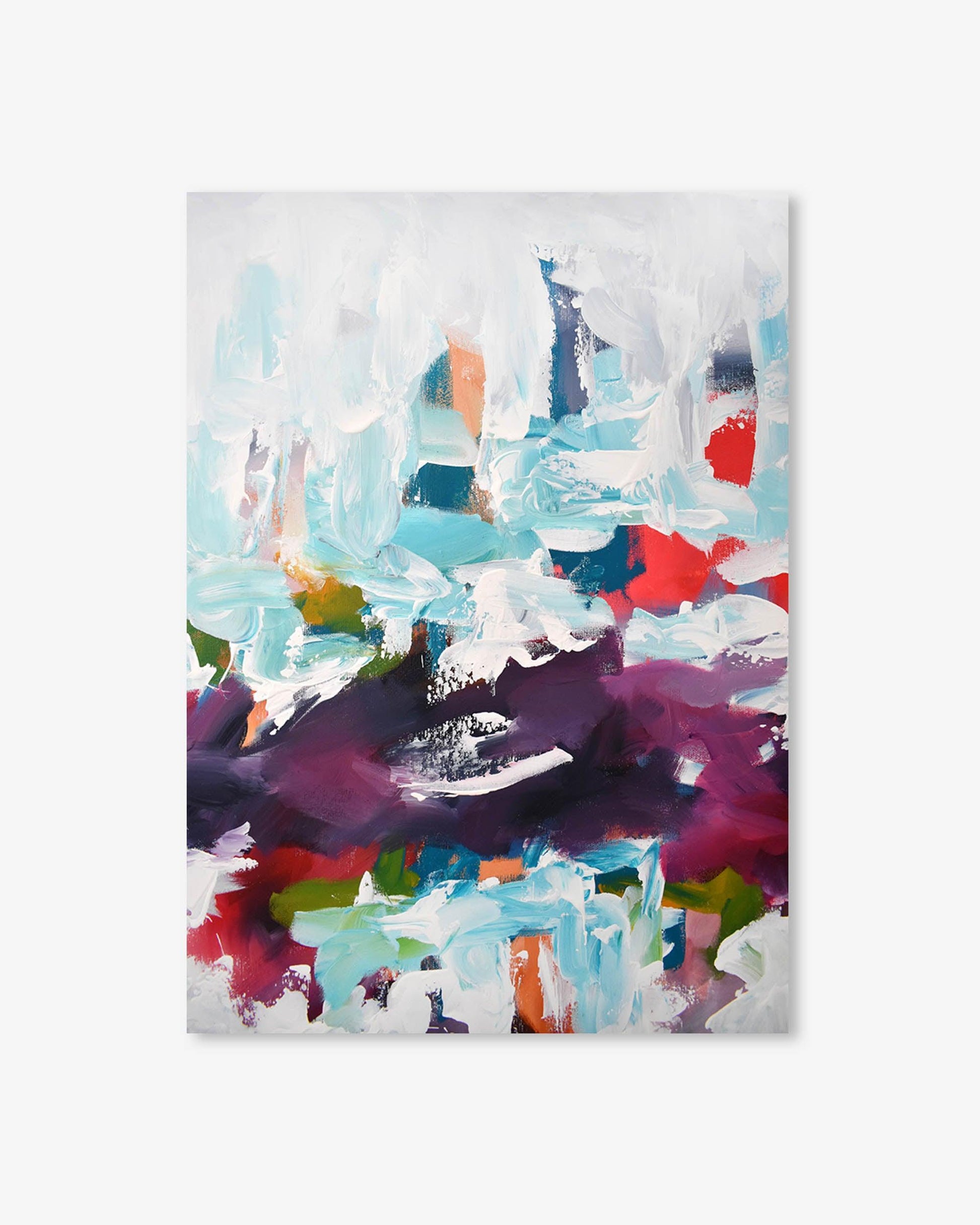 Abstract art print with colorful brush strokes on a white background