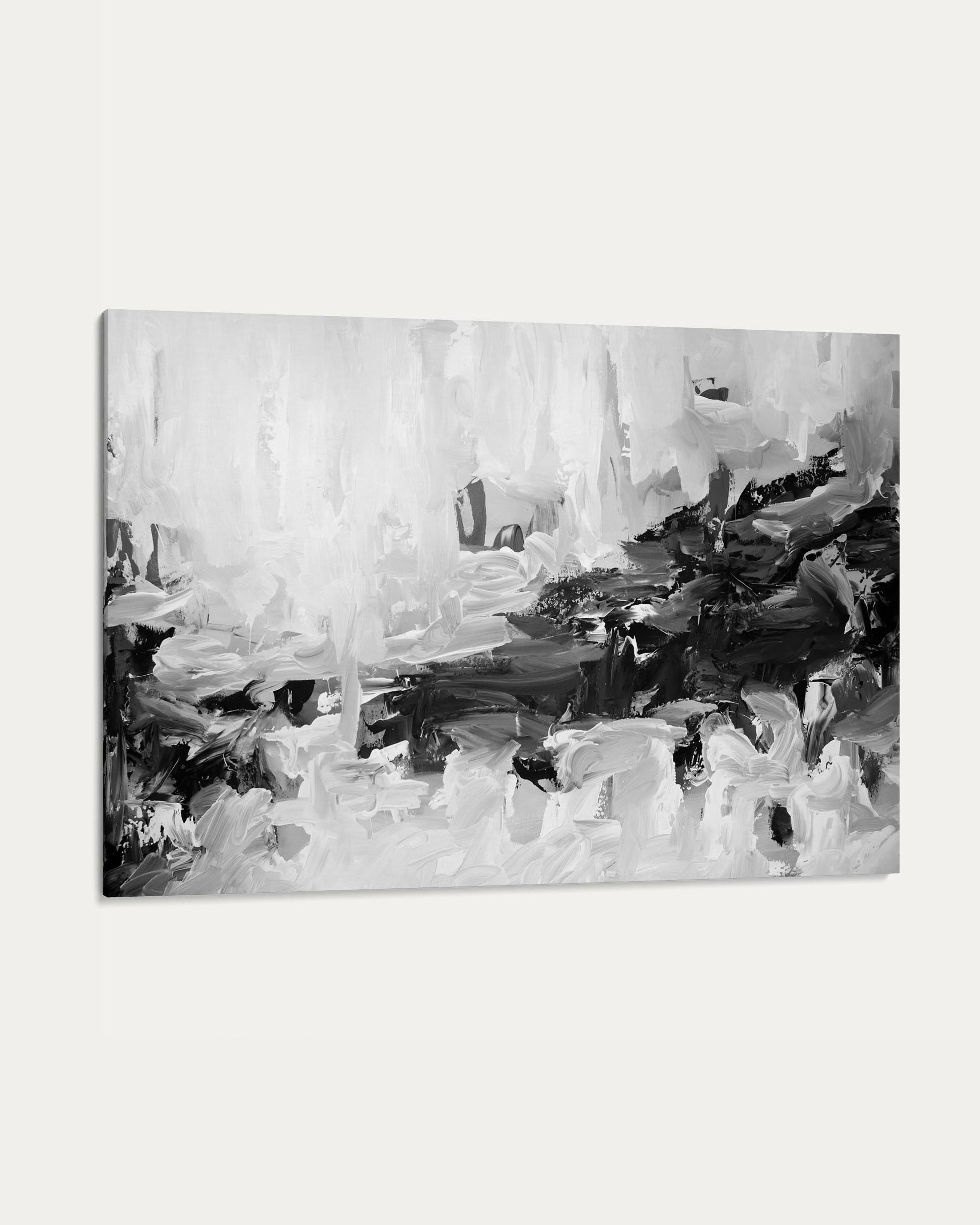 Abstract black and white painting on a white background