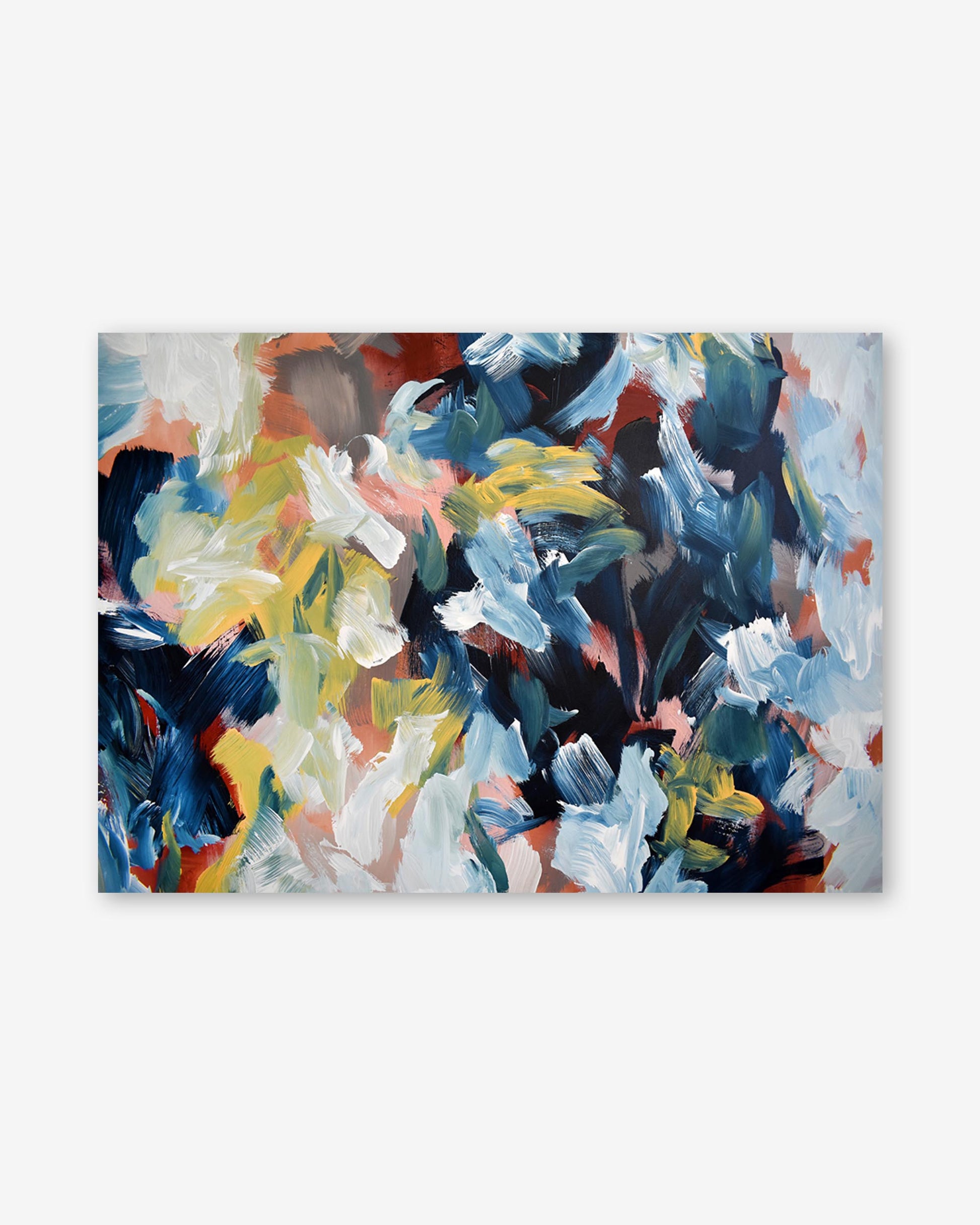 Abstract painting with multicolor brush strokes on a white background