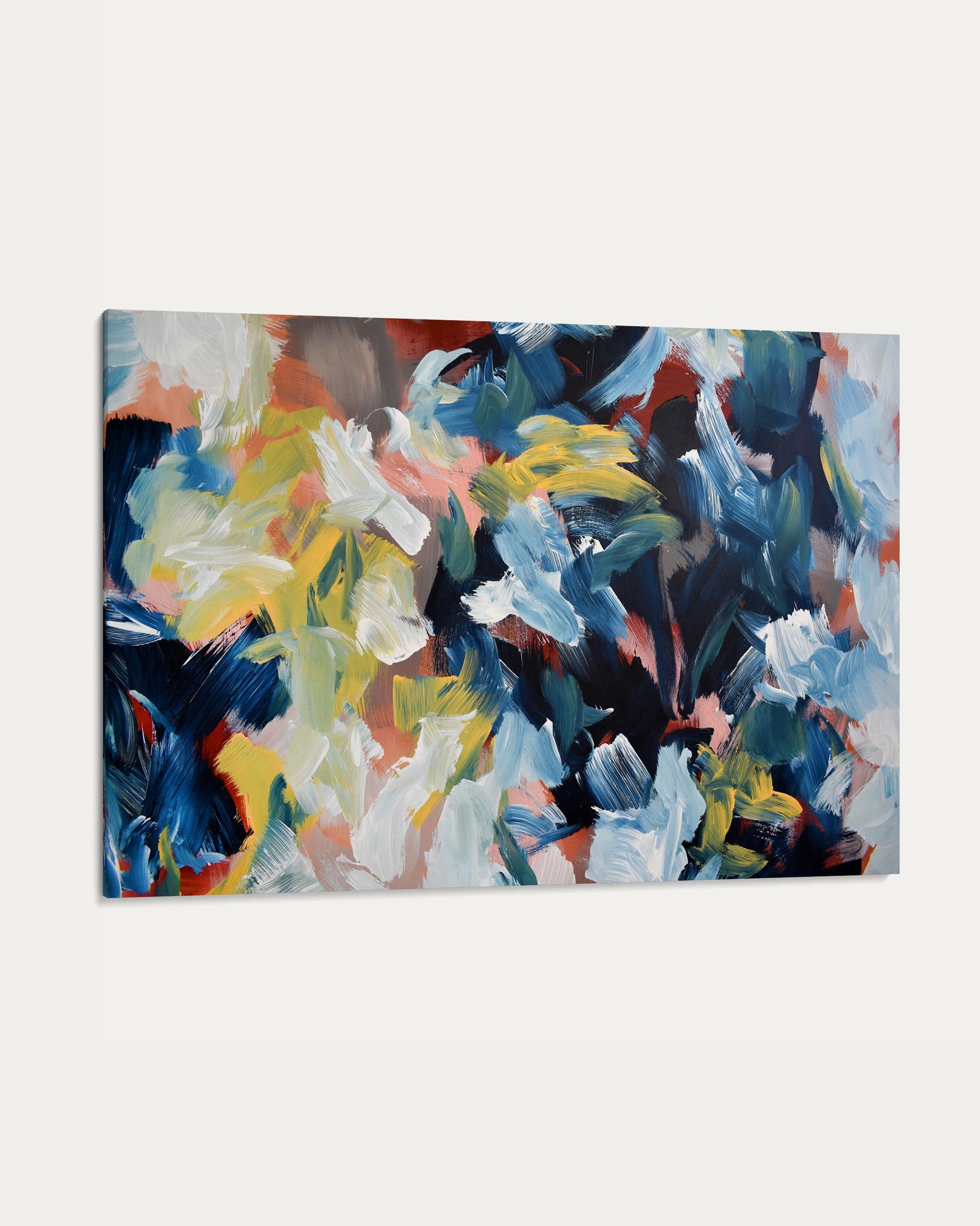 Abstract painting with colorful brush strokes on a white background