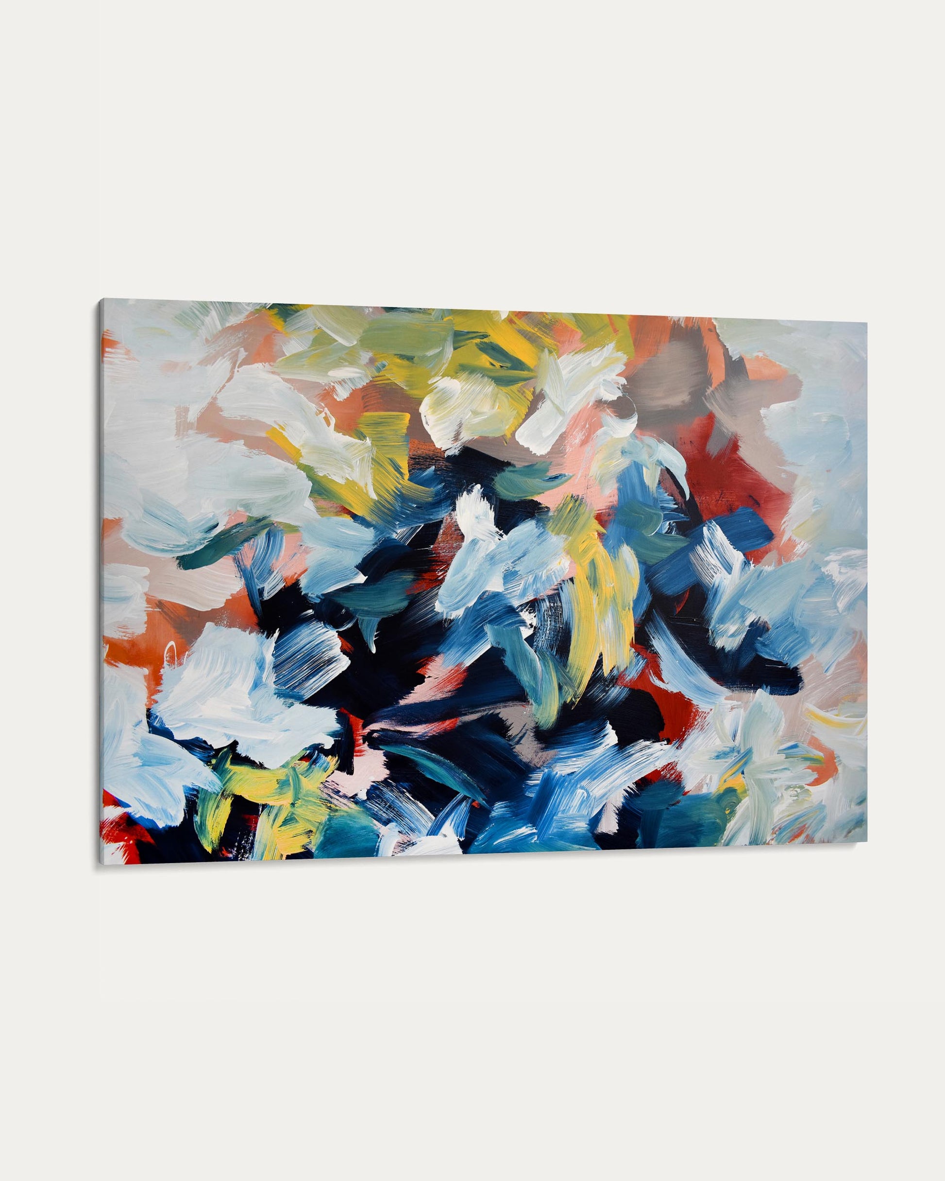 Abstract painting with colorful brush strokes on a white background