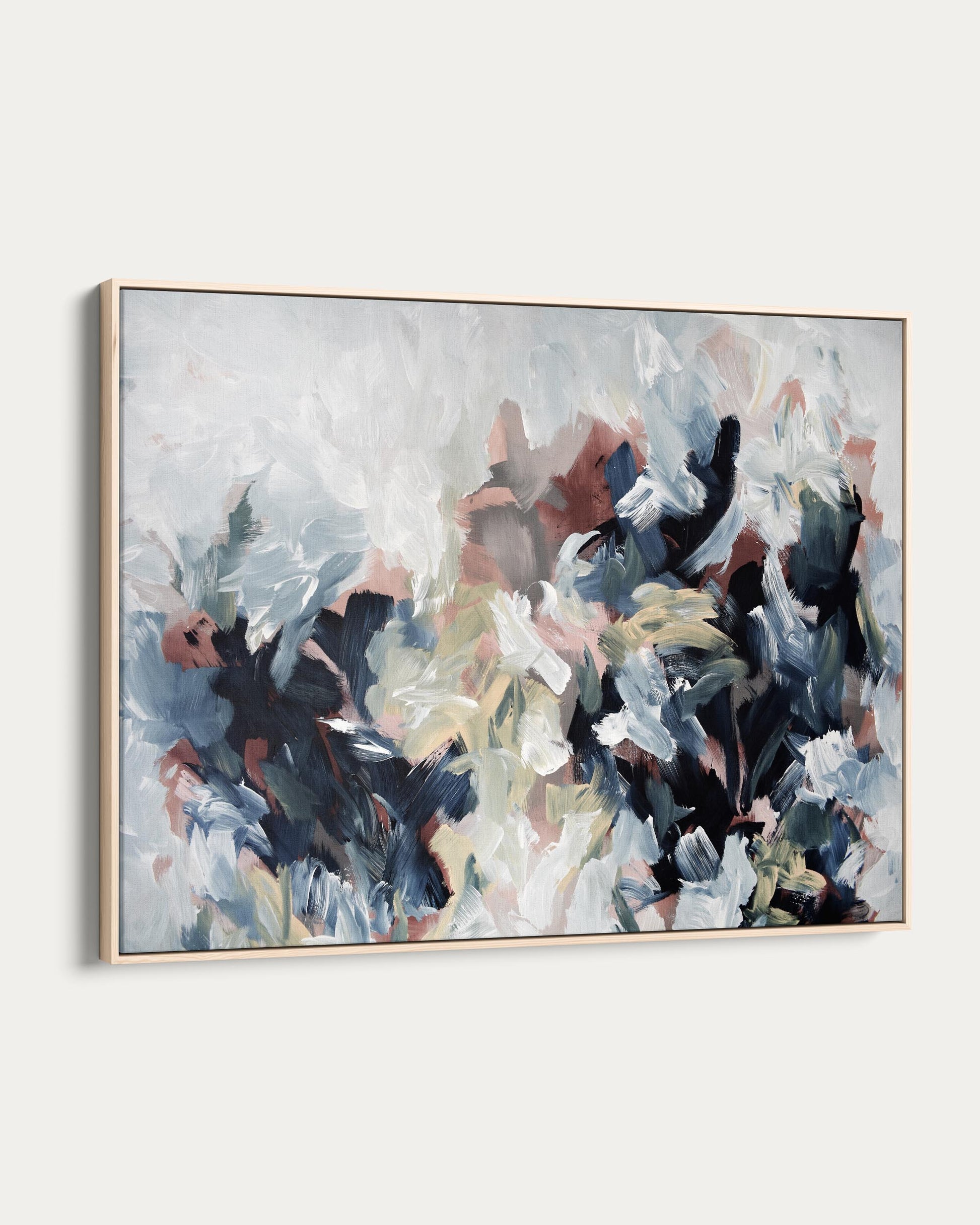 Abstract painting with a gold frame on a white background