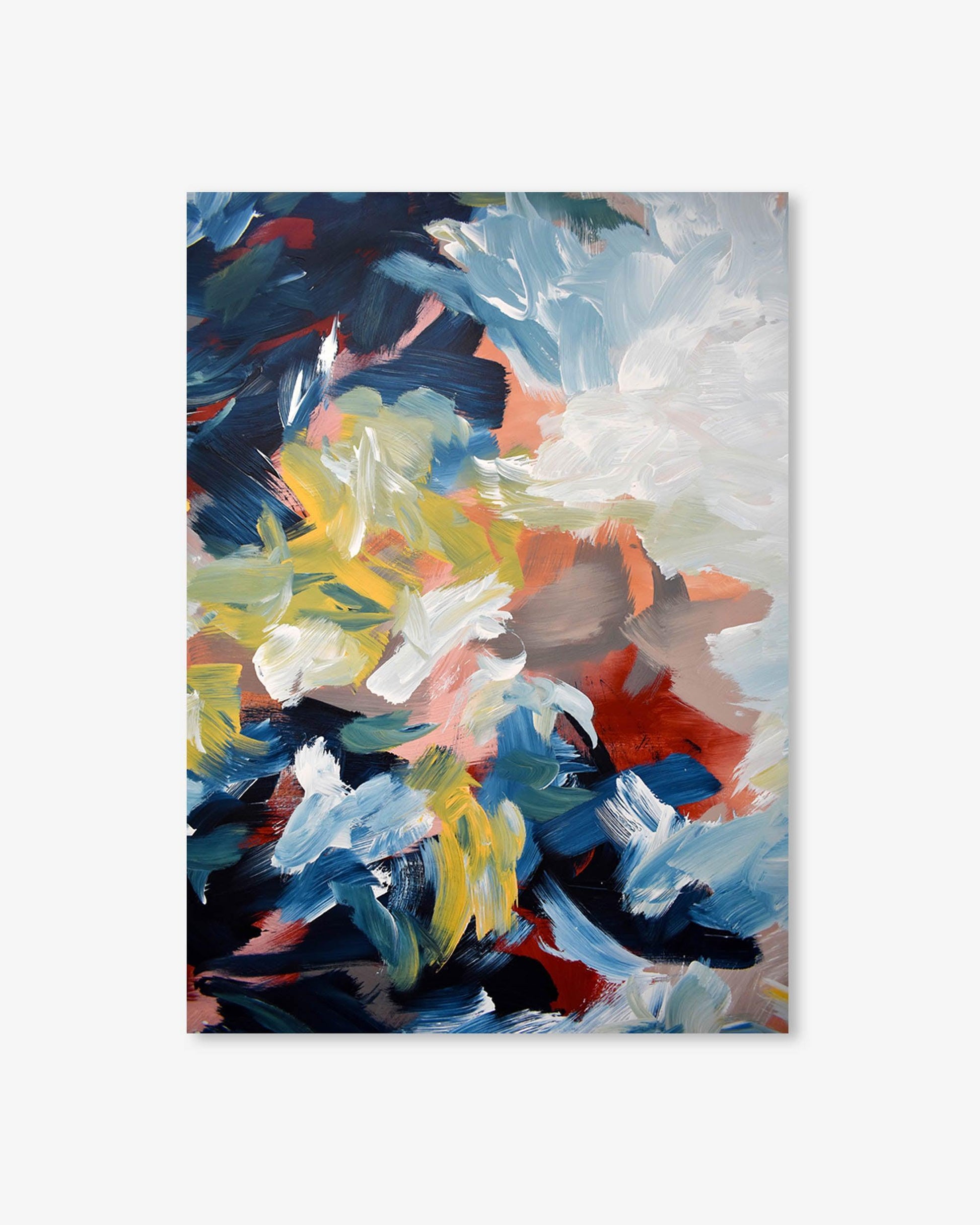 Abstract painting with vibrant colors on a white background