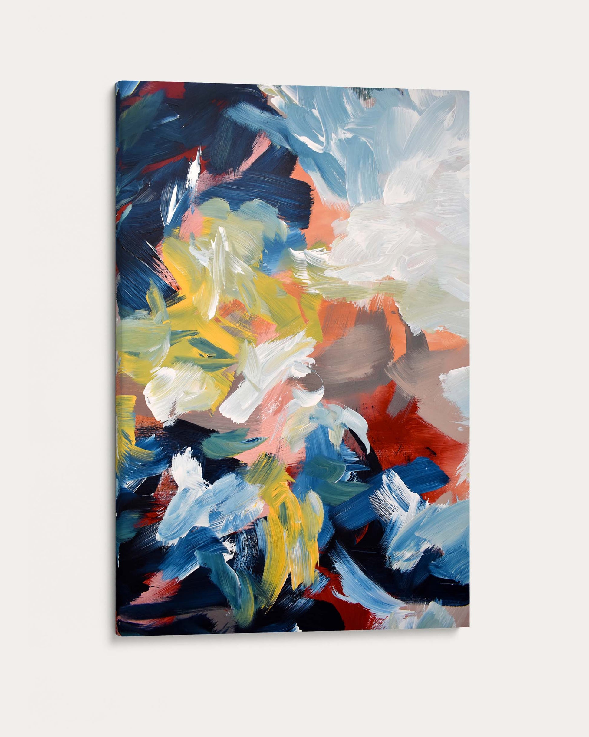 Abstract painting with vibrant colors on a white background