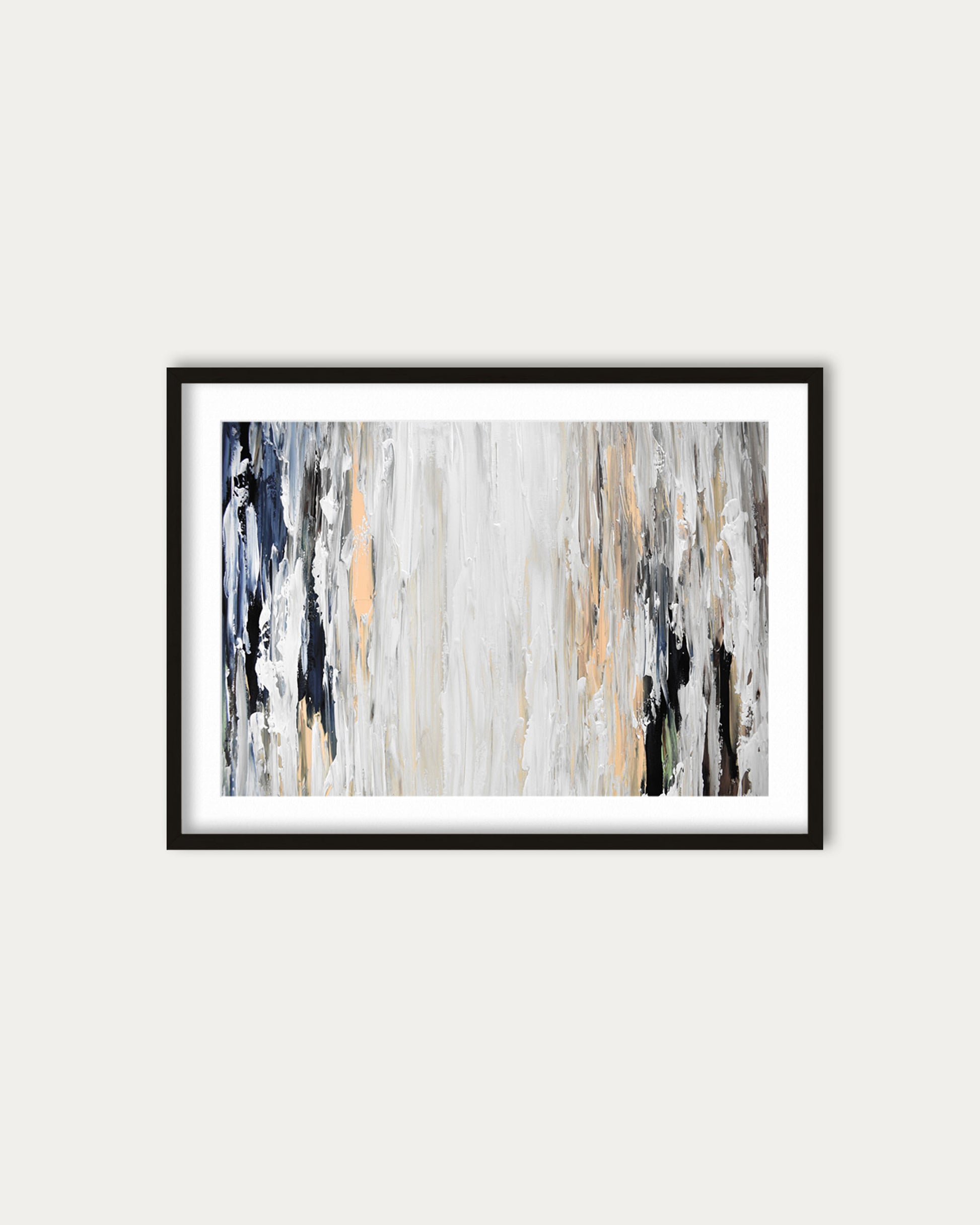 Framed abstract art print on a white wall