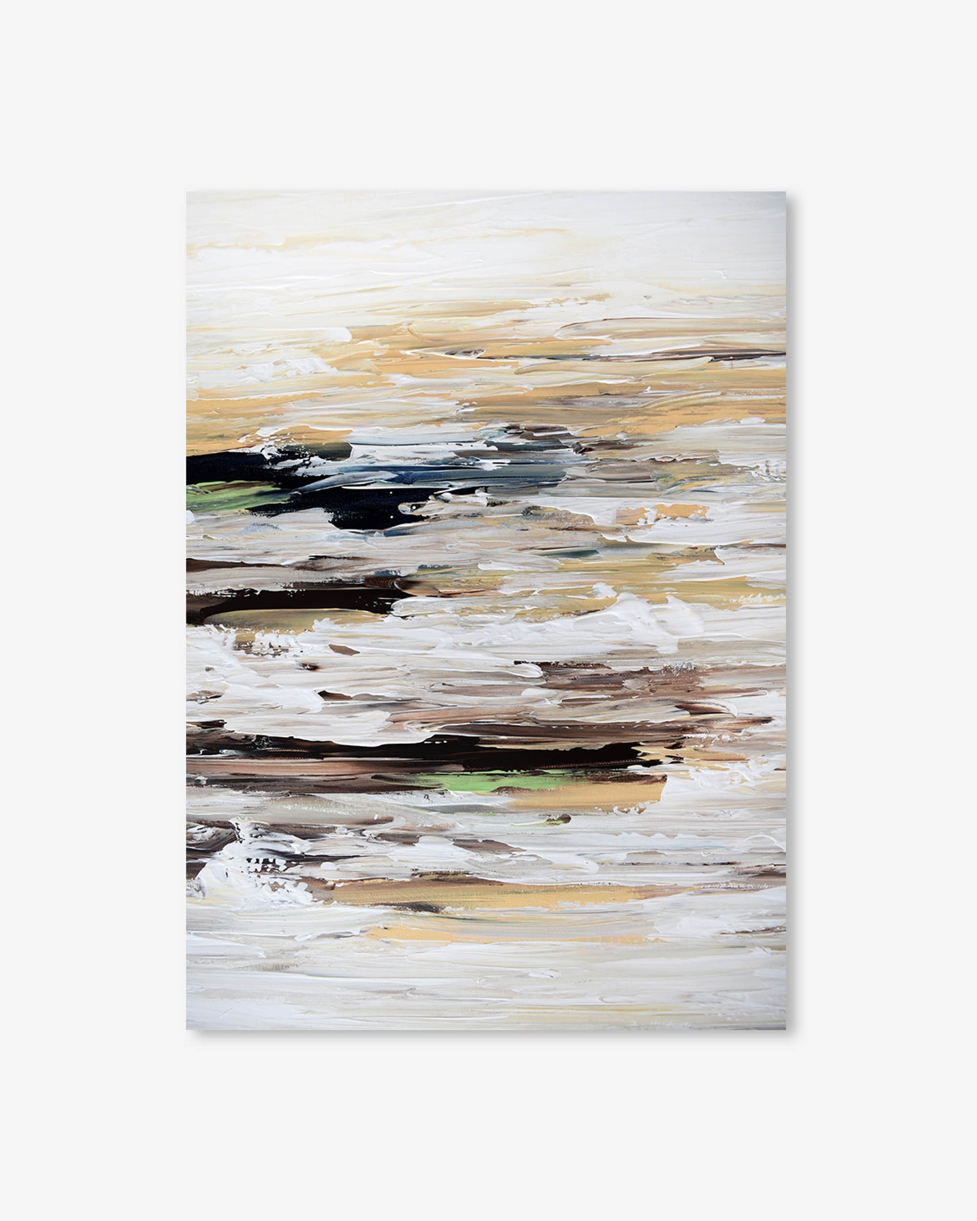 Abstract painting with horizontal brush strokes on a white background