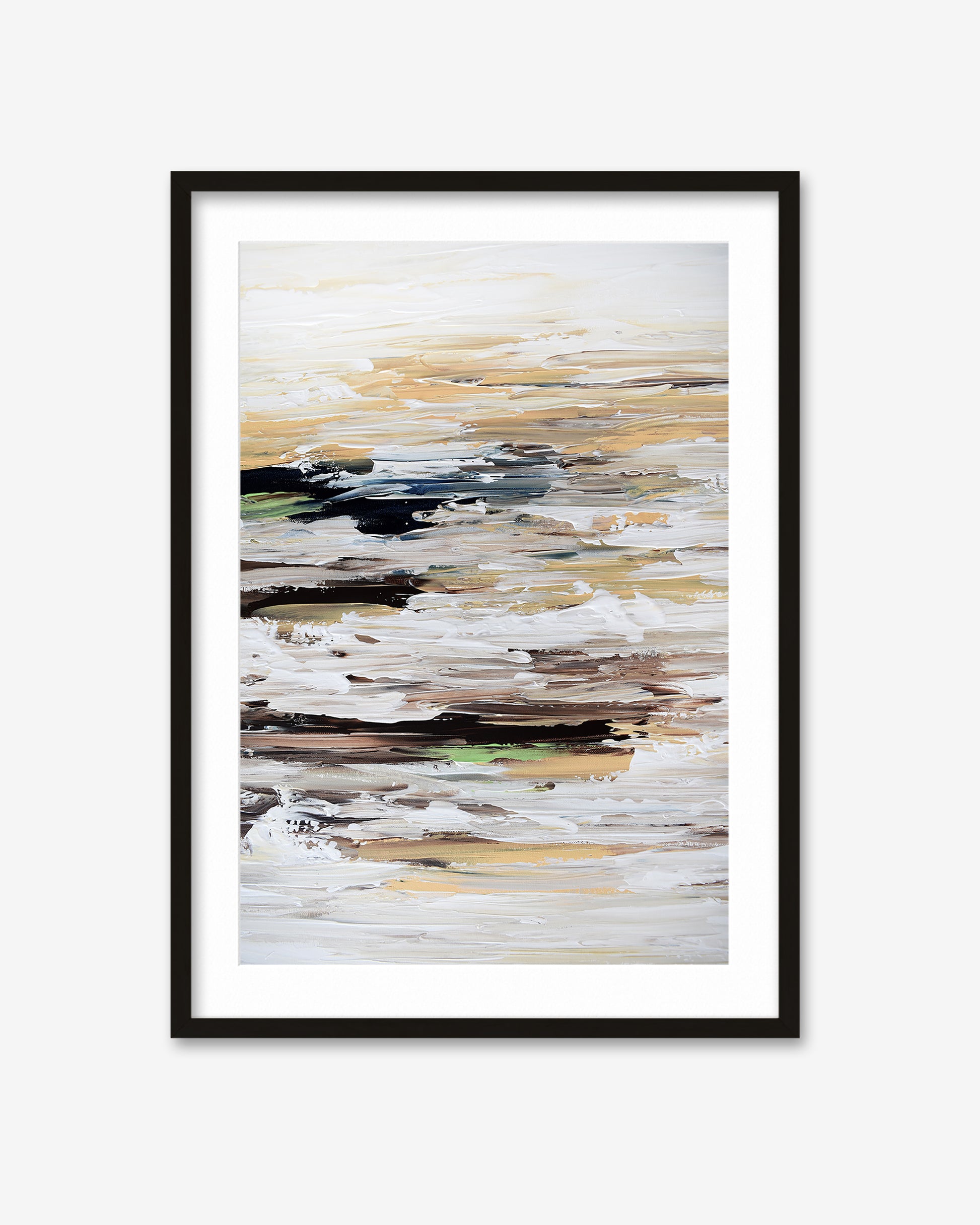 Framed abstract art print with horizontal brush strokes on a white background
