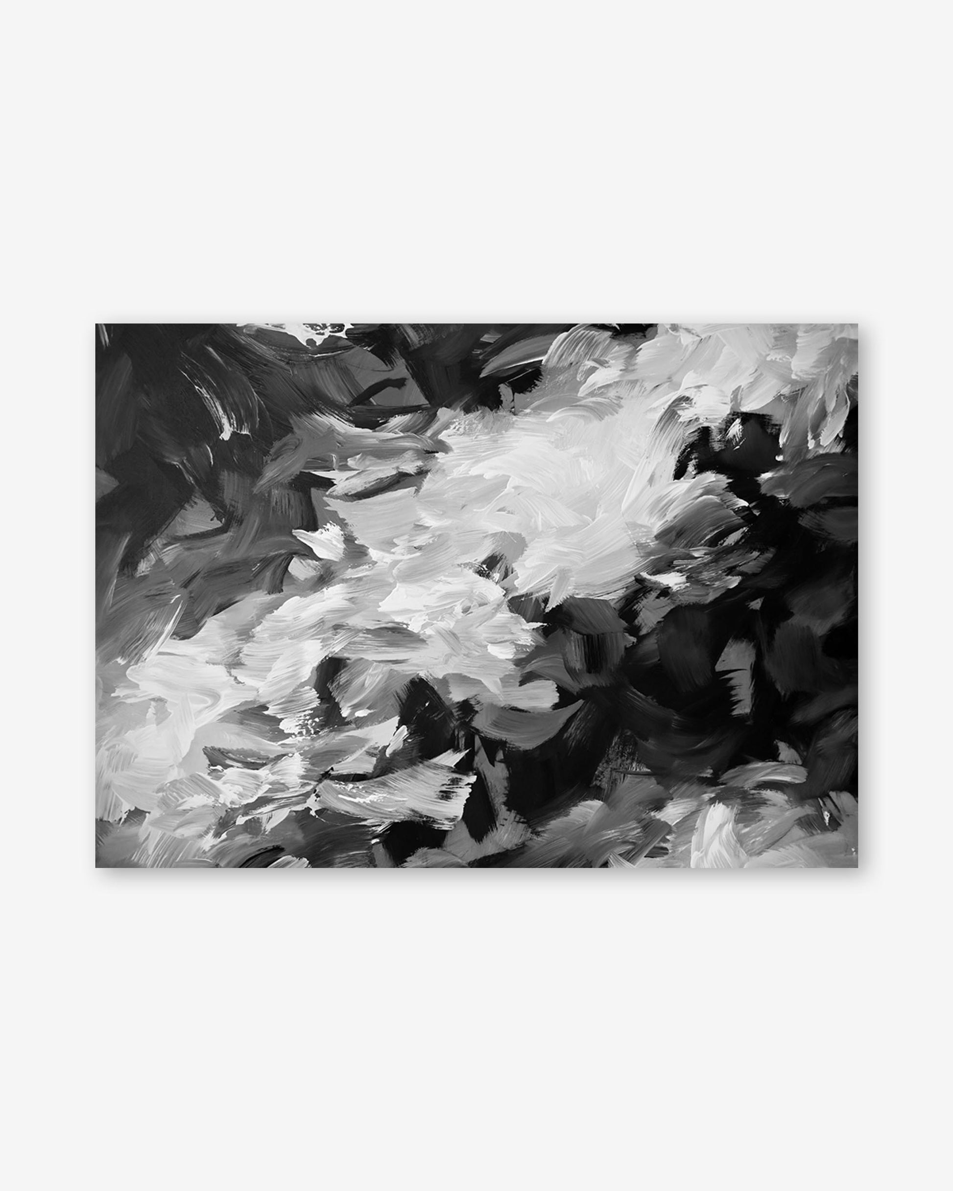 Abstract black and white painting on a white background