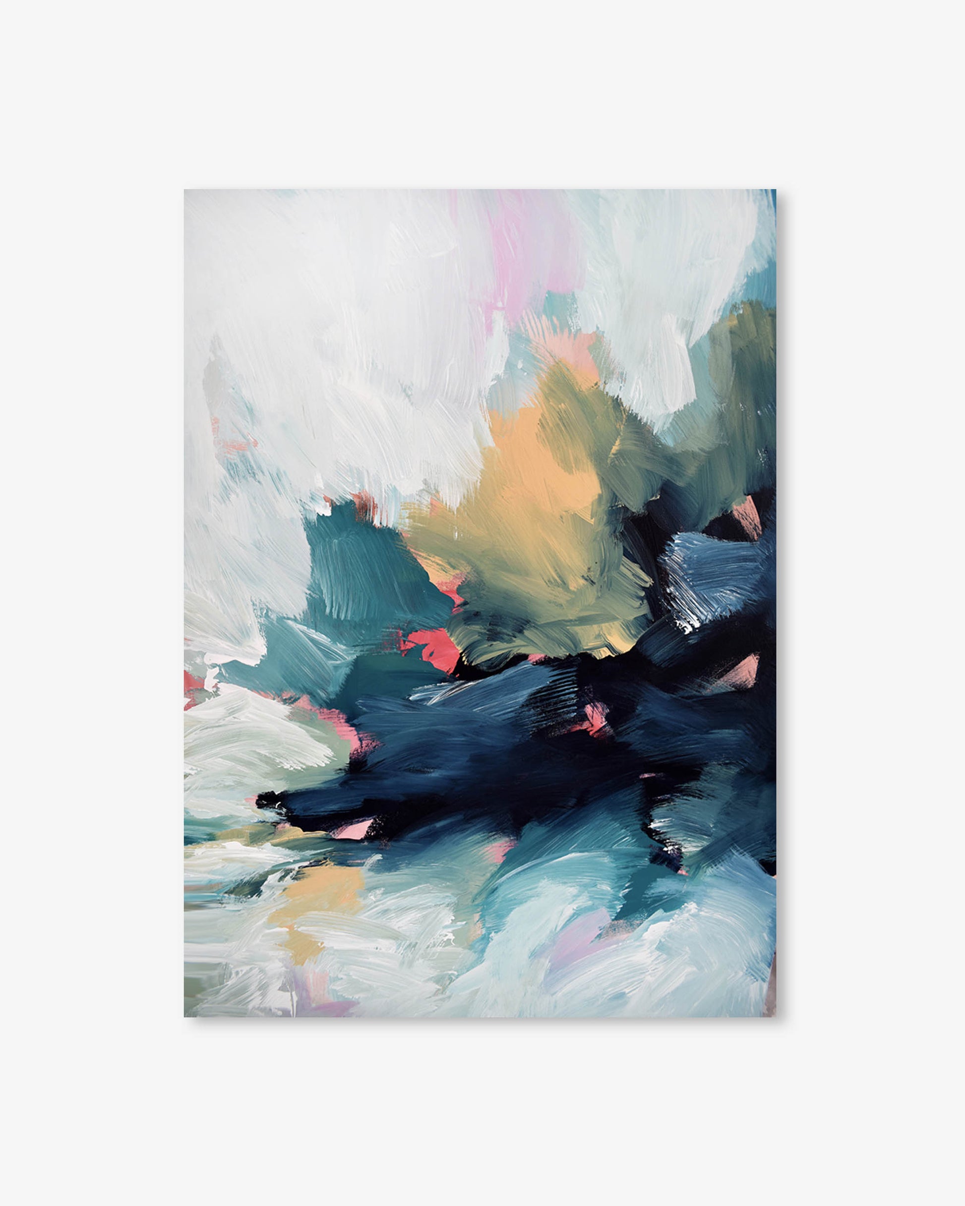 Abstract painting with colorful brush strokes on a white background