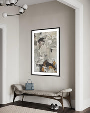 large abstract wall art print framed in a hallway