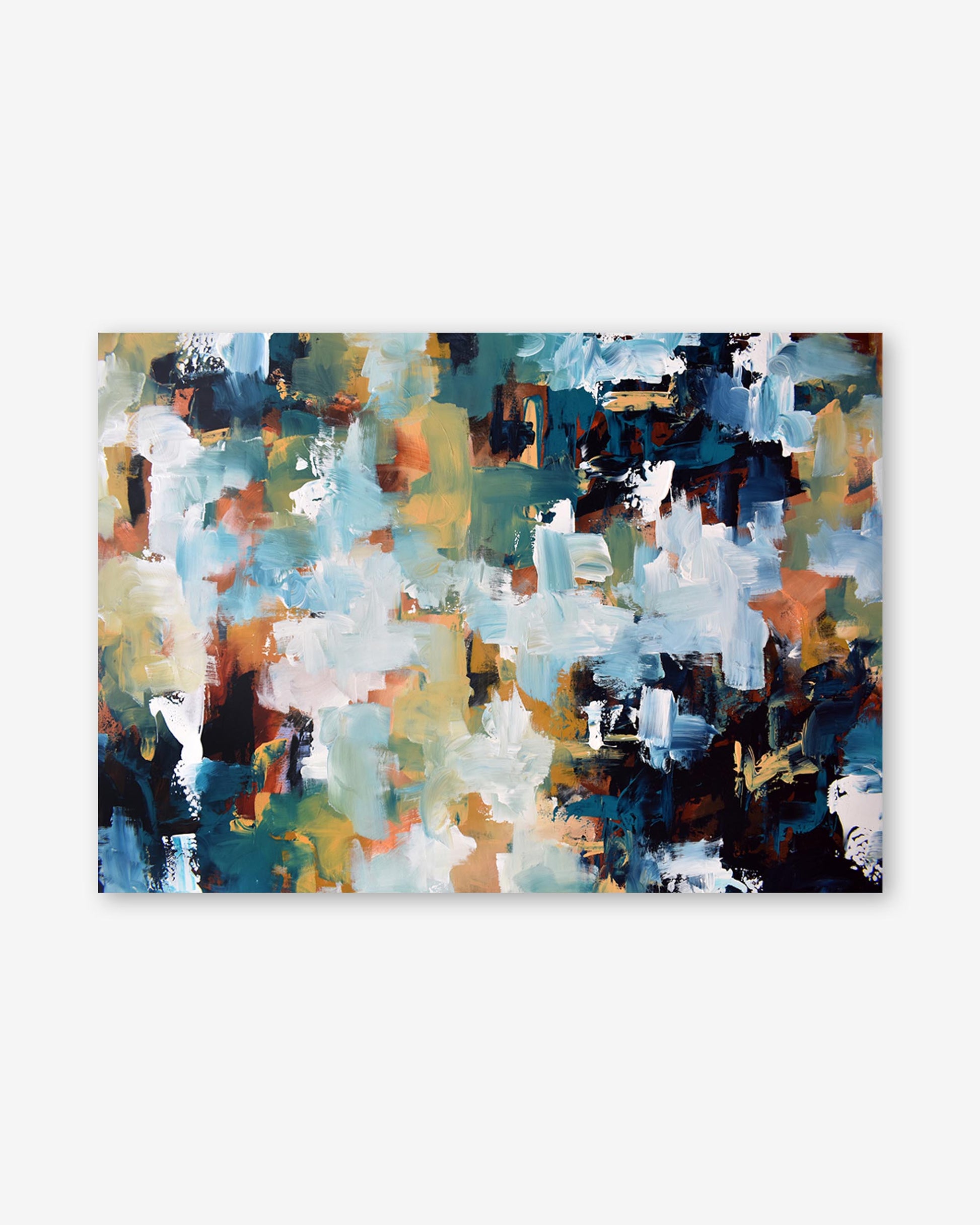 Abstract art print with a colorful pattern on a white background