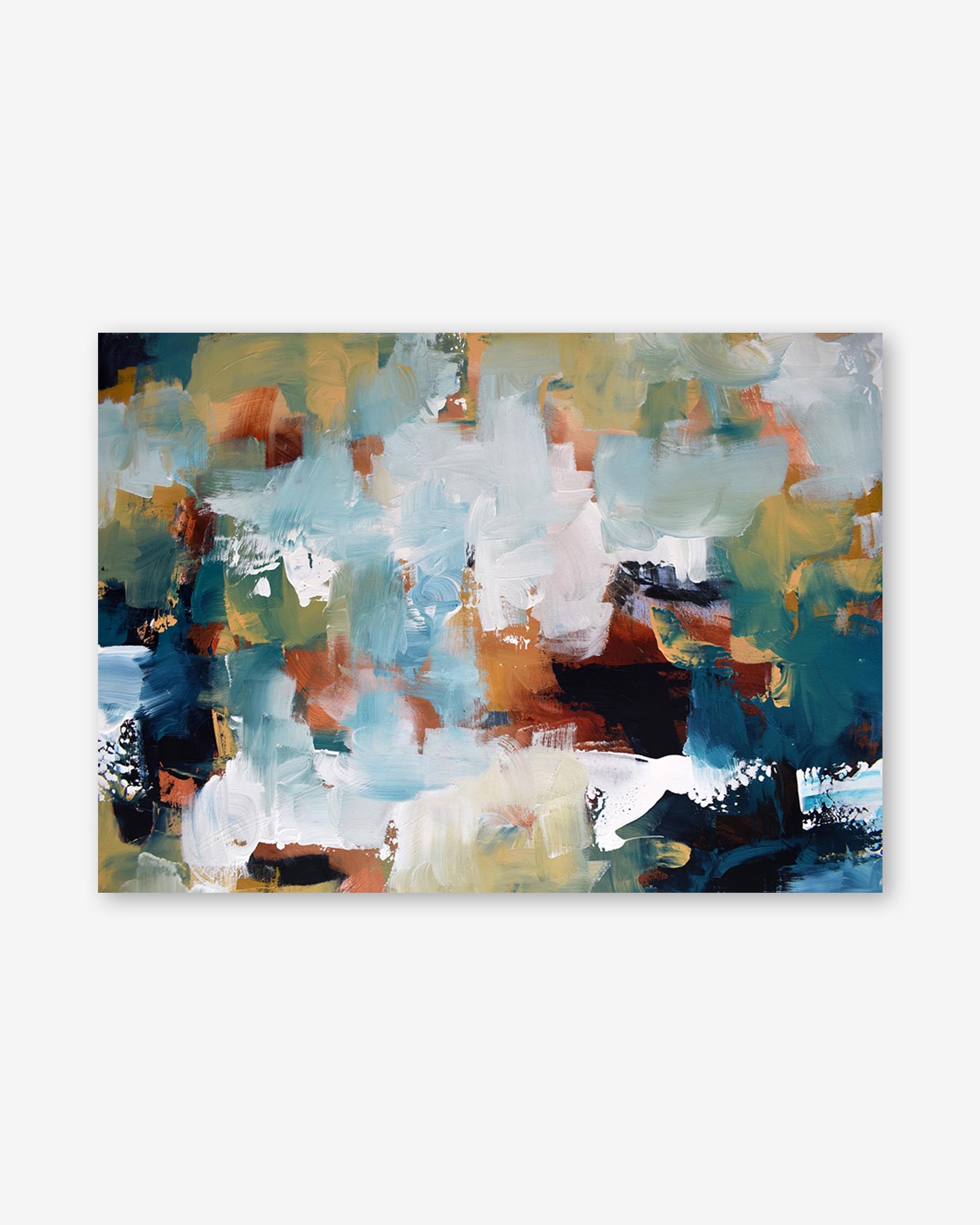 Abstract art print with a mix of colors on a white background