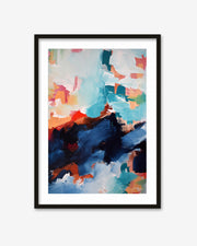 Framed abstract art with colorful brush strokes on a white background