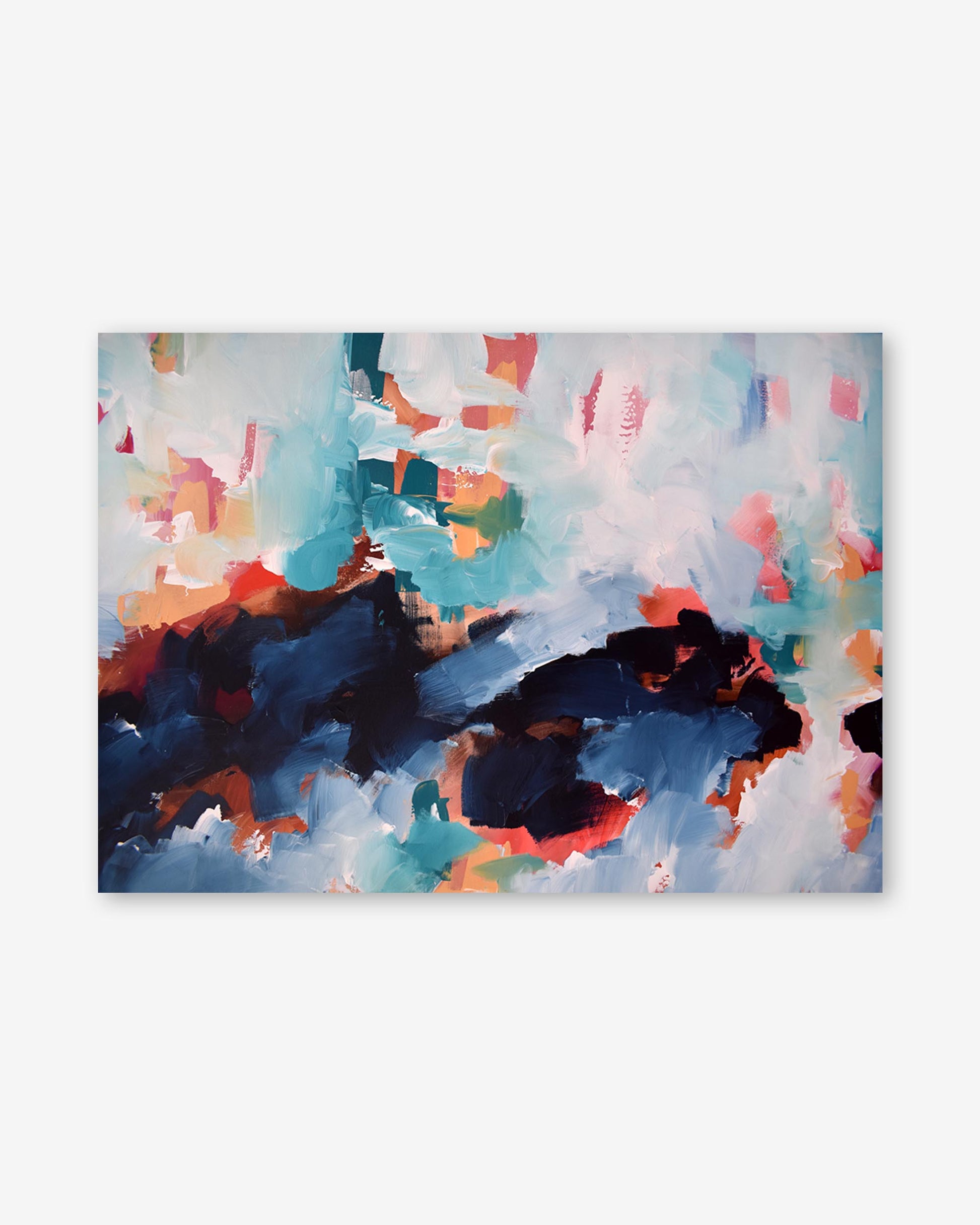 Abstract painting with colorful brush strokes on a white background