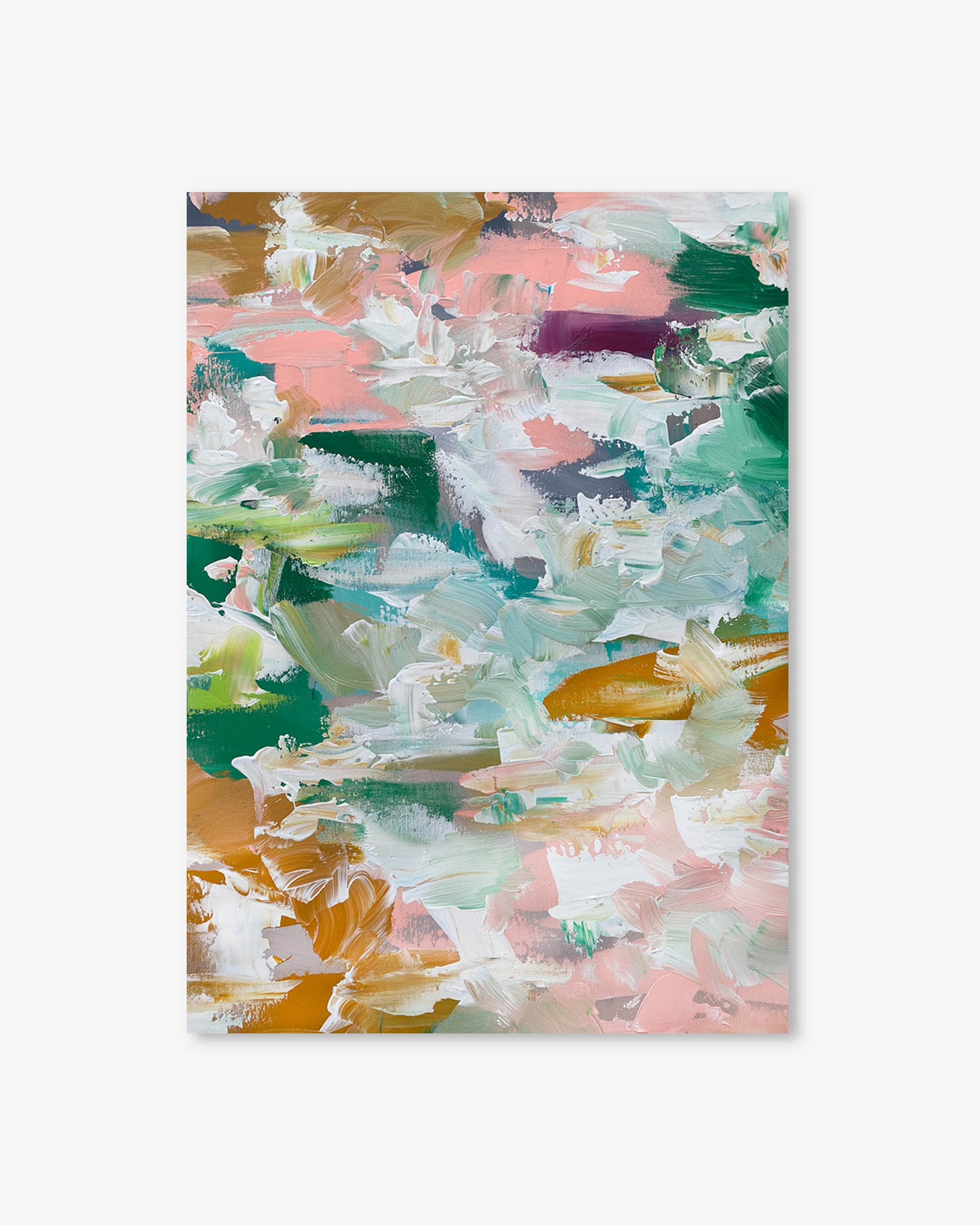 Abstract art print with a colorful brushstroke design on a white background