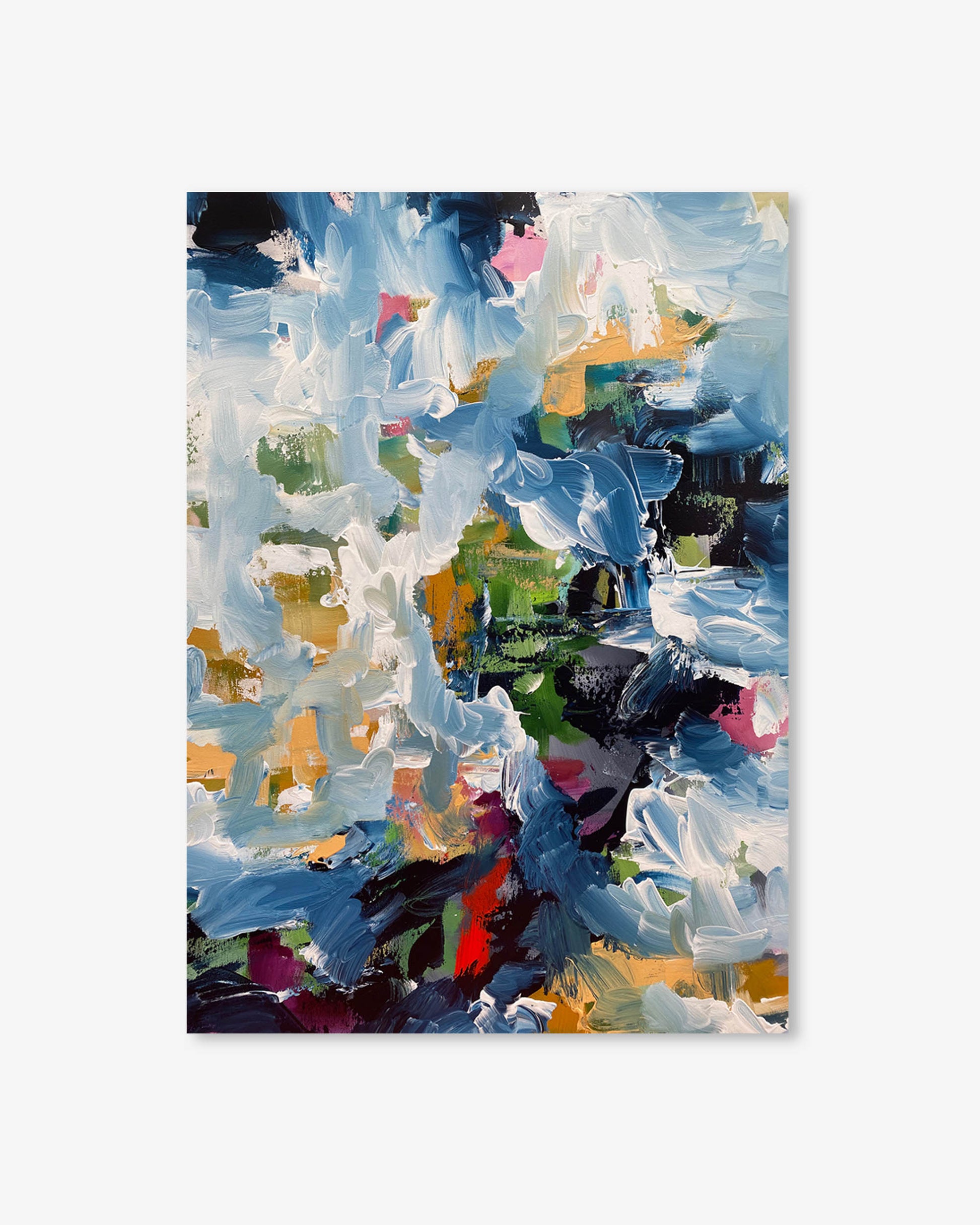 Abstract art print with colorful brush strokes on a white background