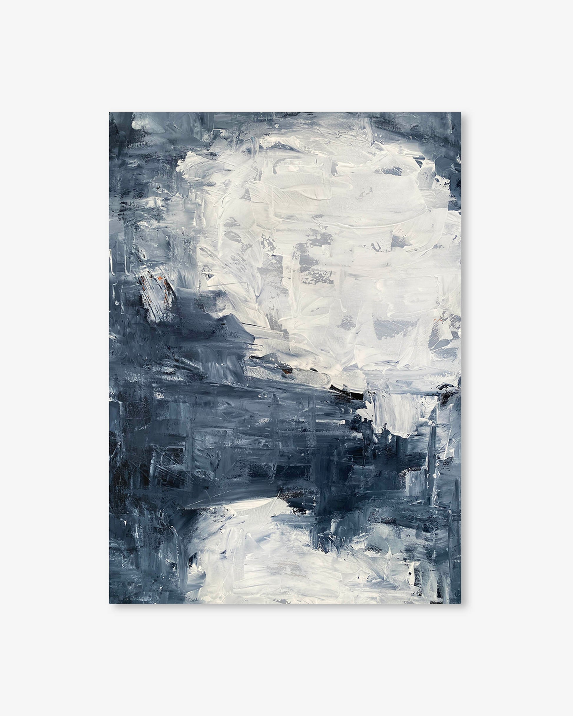 Abstract art print with black and white brush strokes on a white background