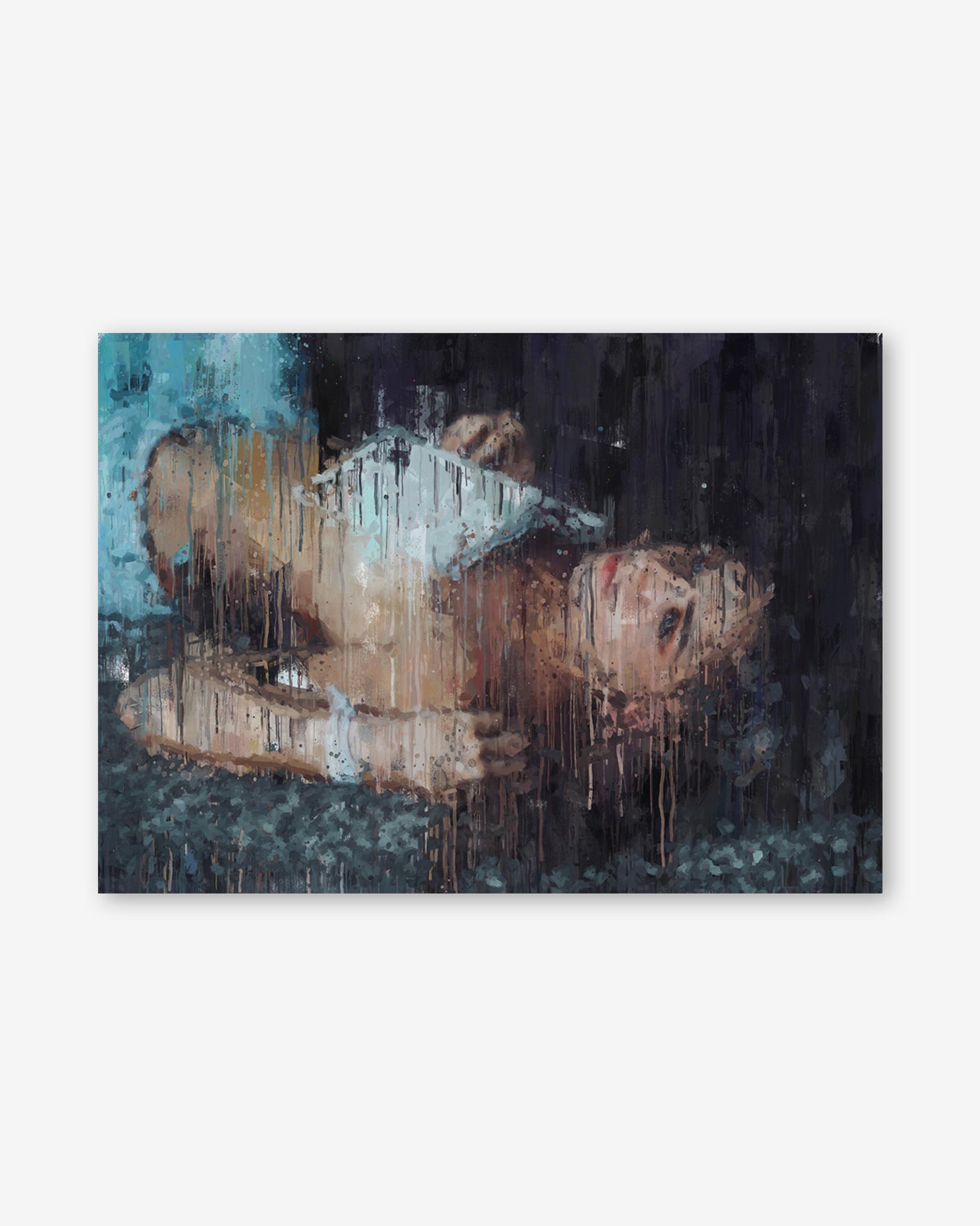 Abstract painting of a reclining figure with a dark background