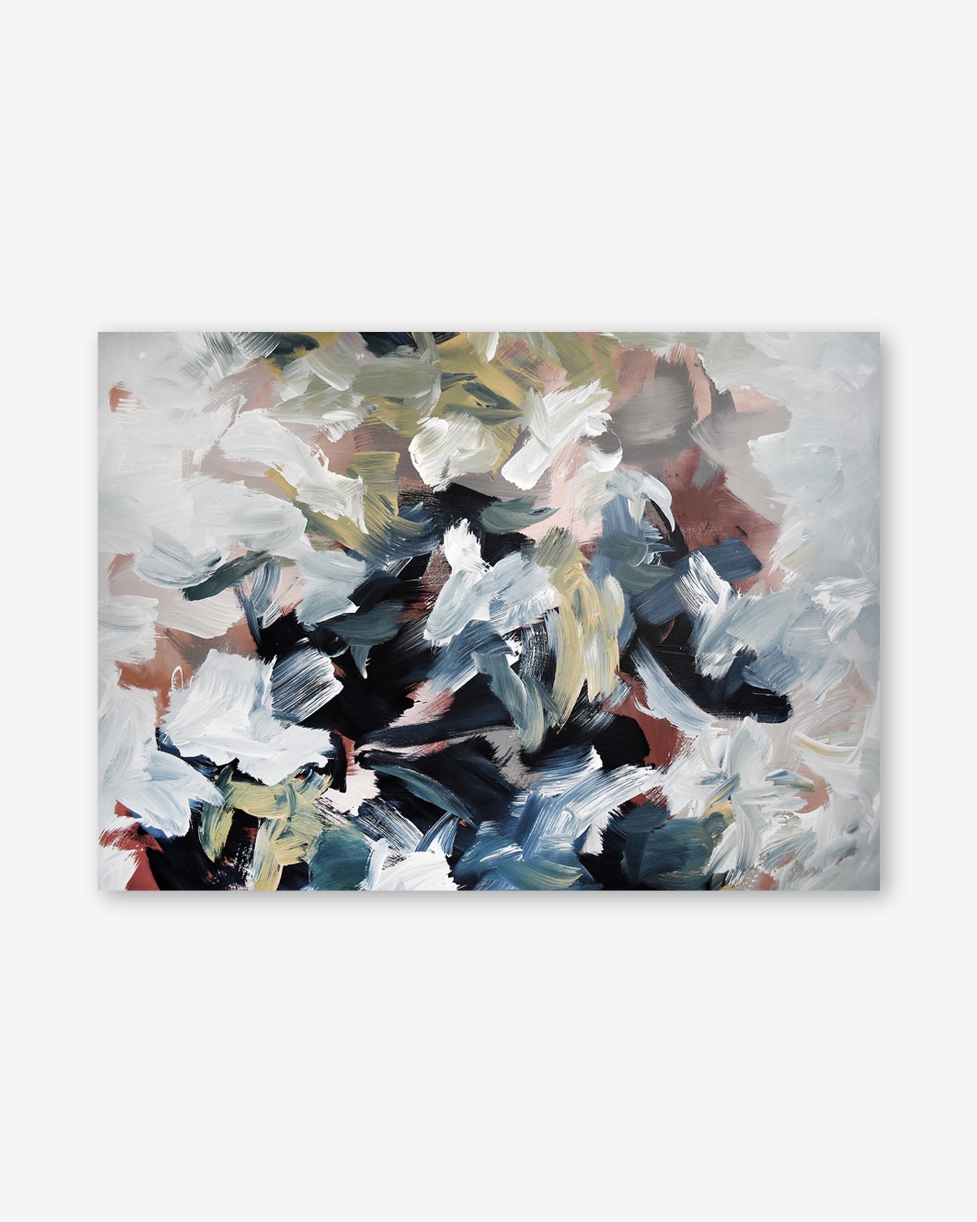 Abstract painting with a variety of colors on a white background