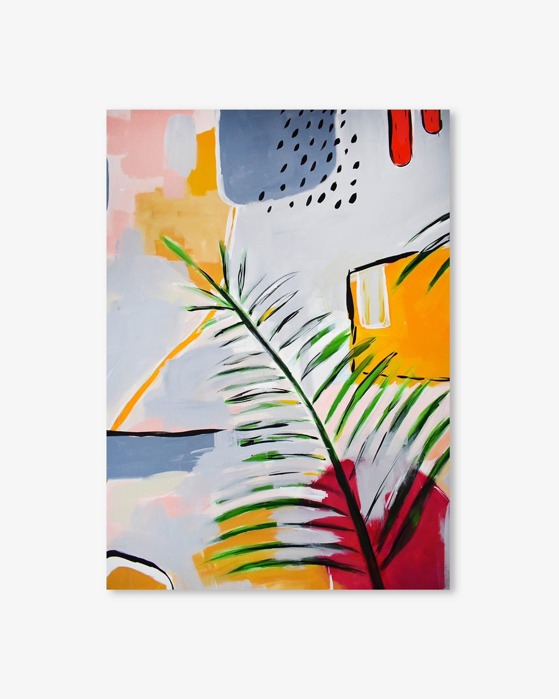 Colorful abstract design with a leaf on a white background