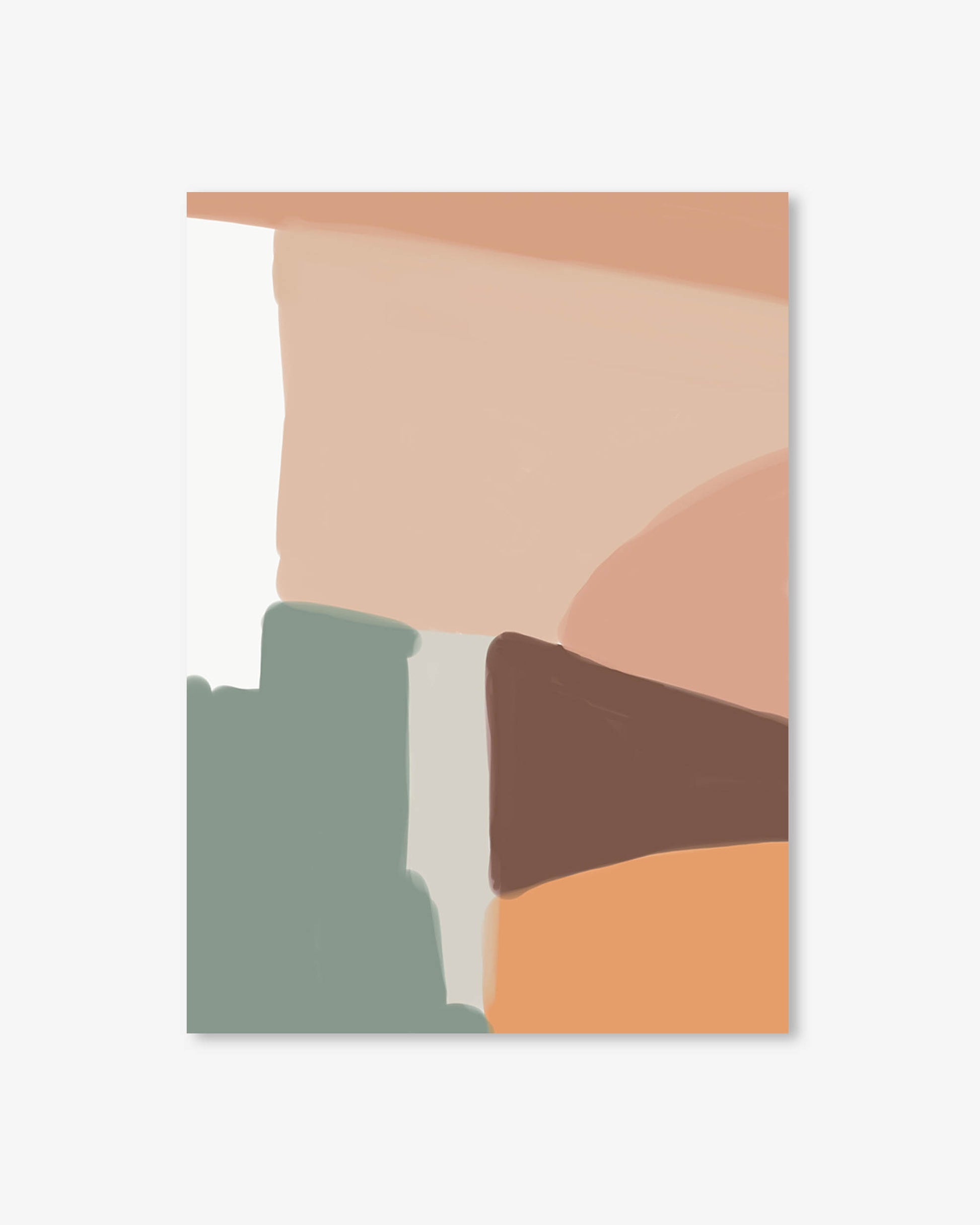 Abstract art print with geometric shapes in earthy tones on a white background