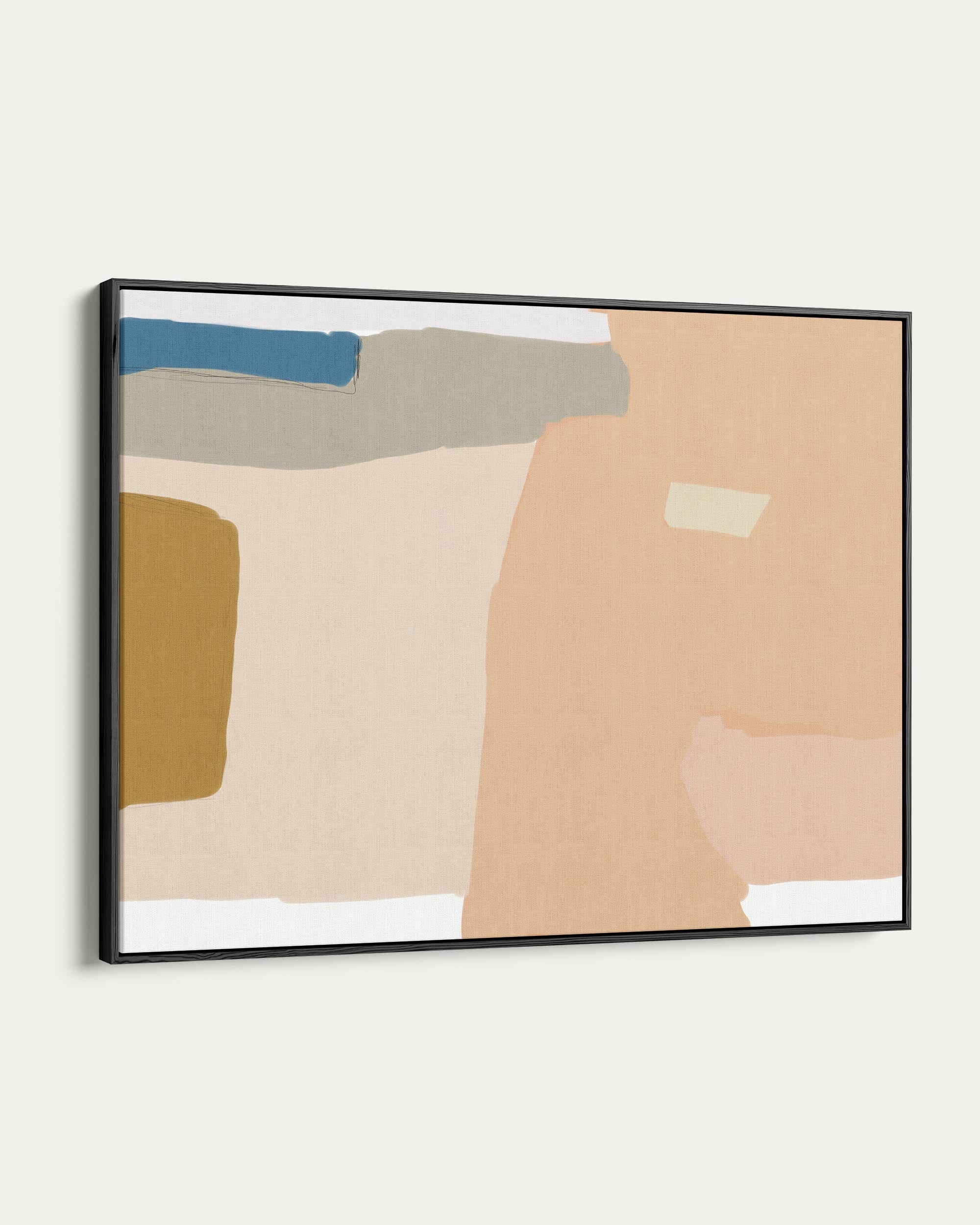Abstract art print with geometric shapes in earthy tones on a white background