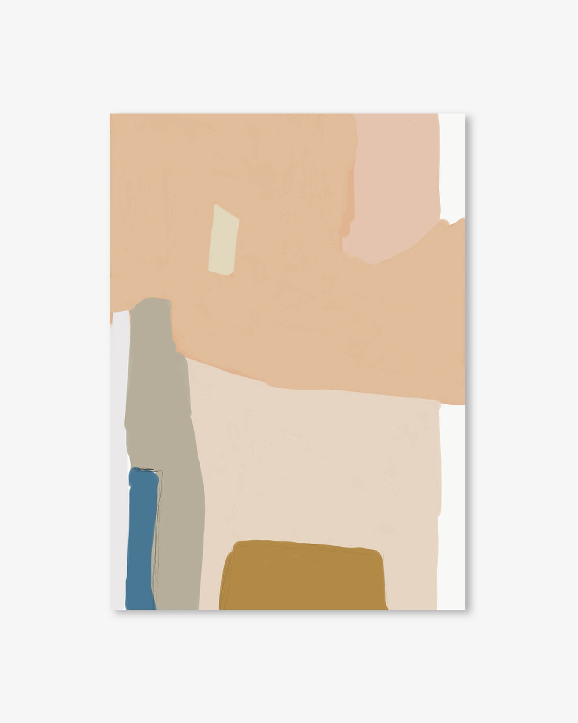 Abstract art print with geometric shapes in earthy tones on a white background