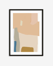 Framed abstract art print with geometric shapes on a white background