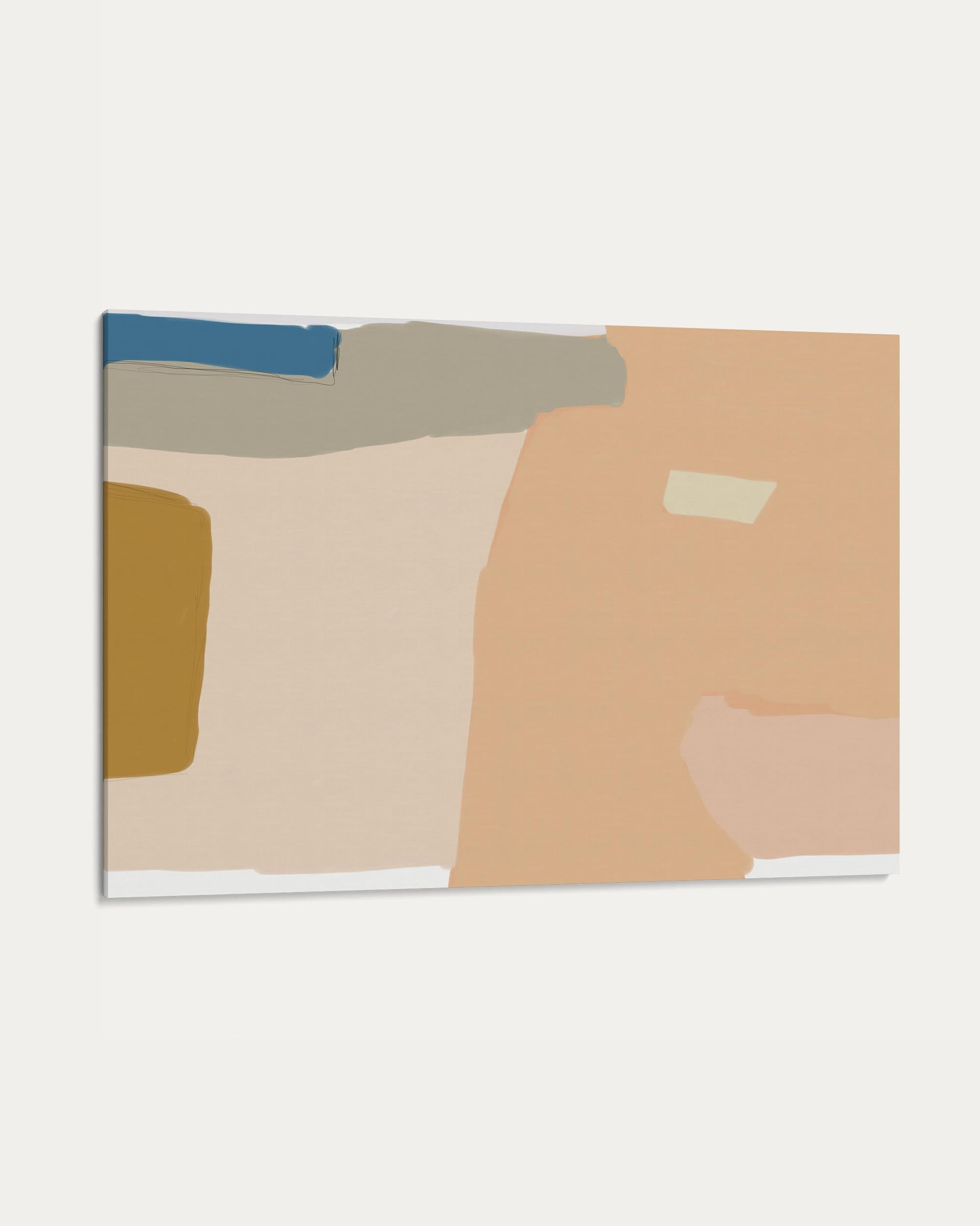 Abstract art piece with geometric shapes in earthy tones on a white background