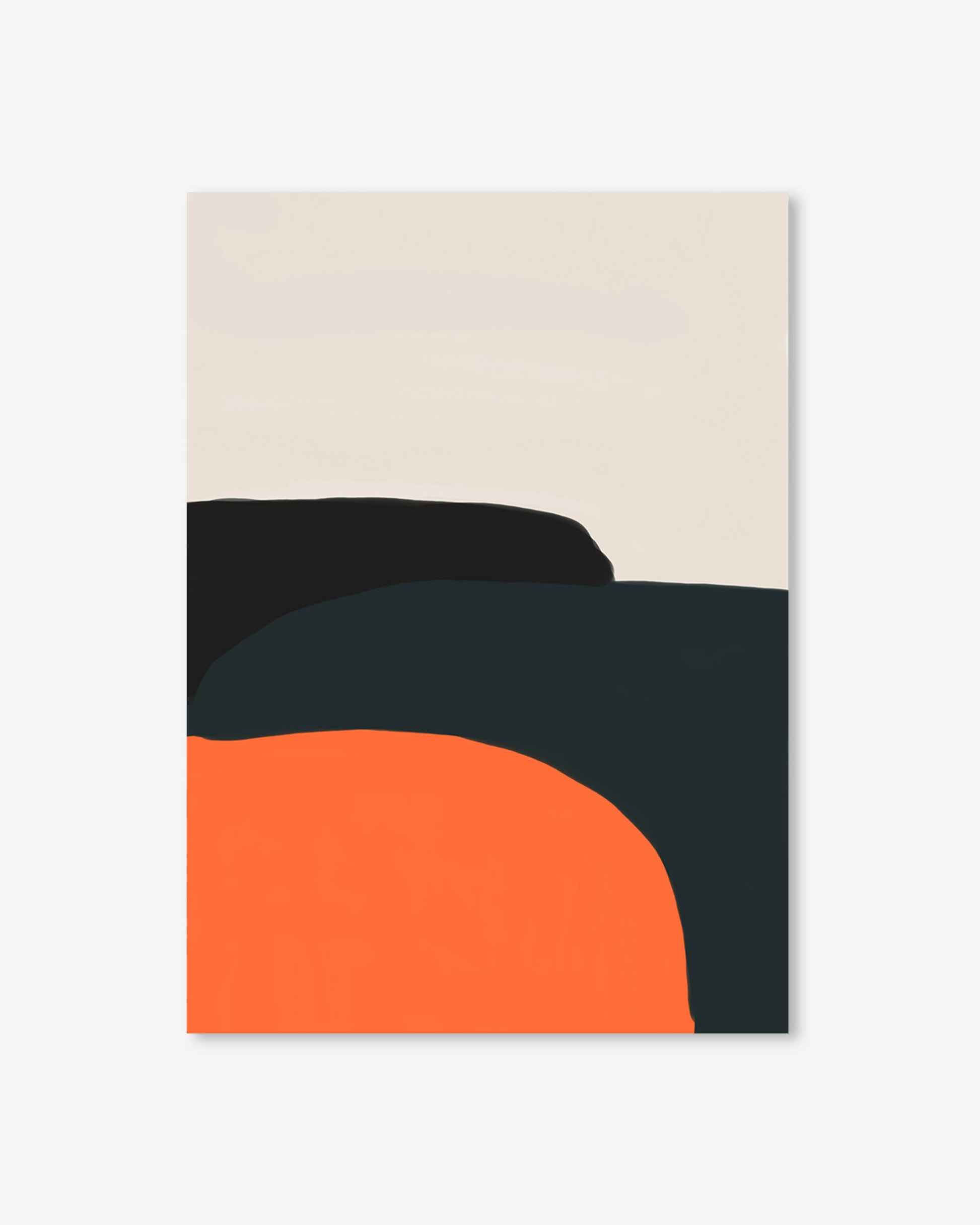Abstract art print with black and orange shapes on a beige background