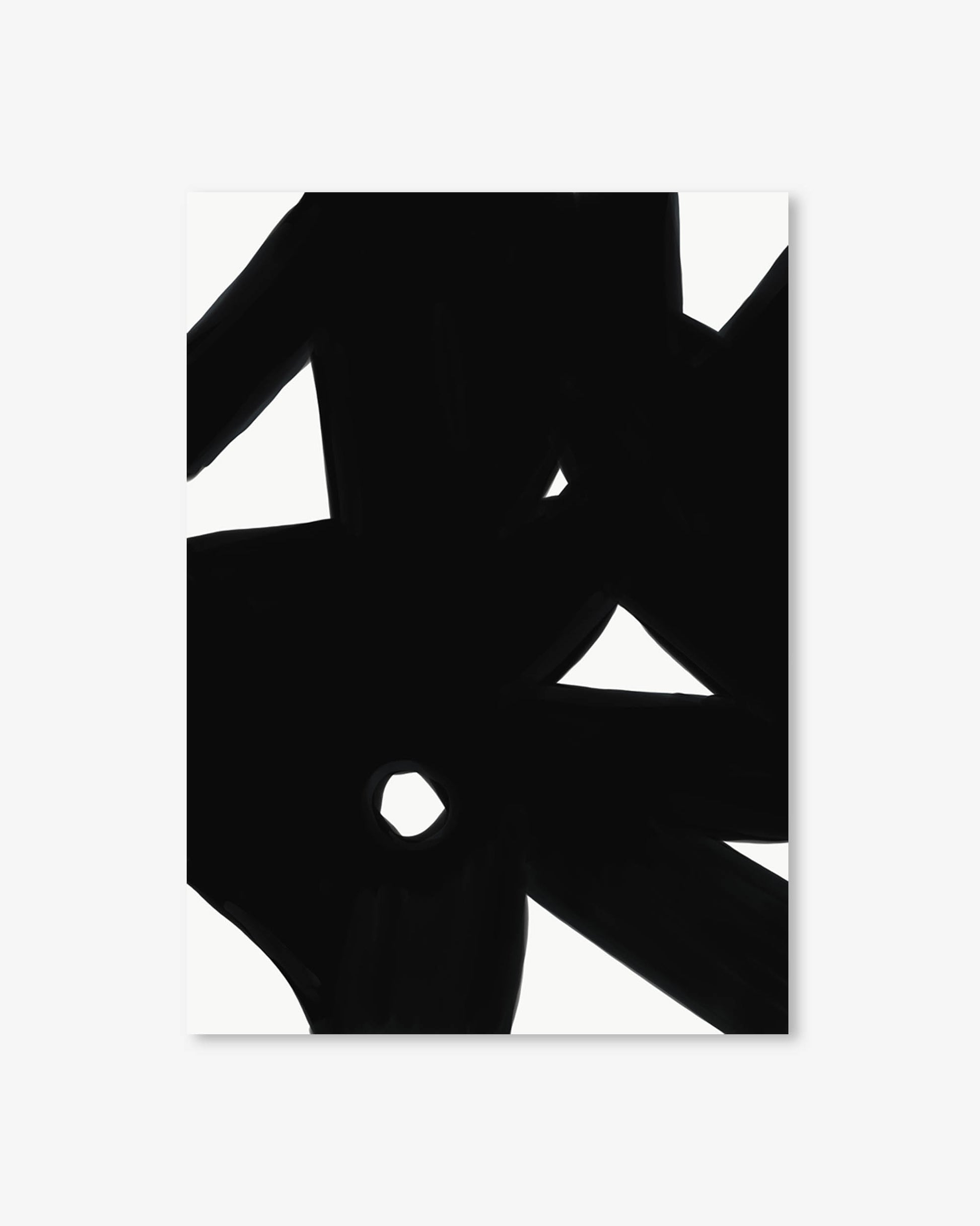 Abstract black and white geometric design on a light gray background