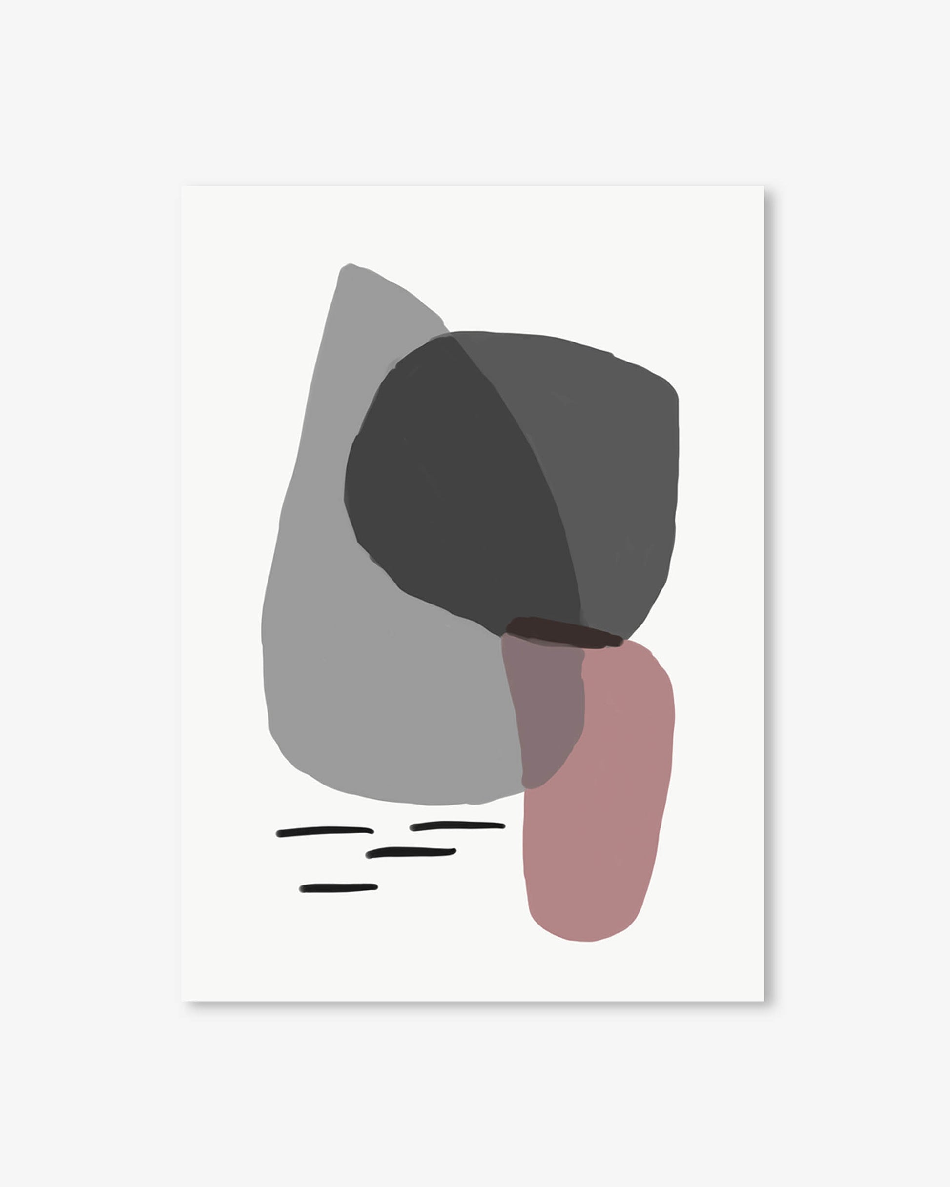 Abstract art print with geometric shapes on a white background
