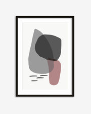 Framed abstract art print with geometric shapes on a white background