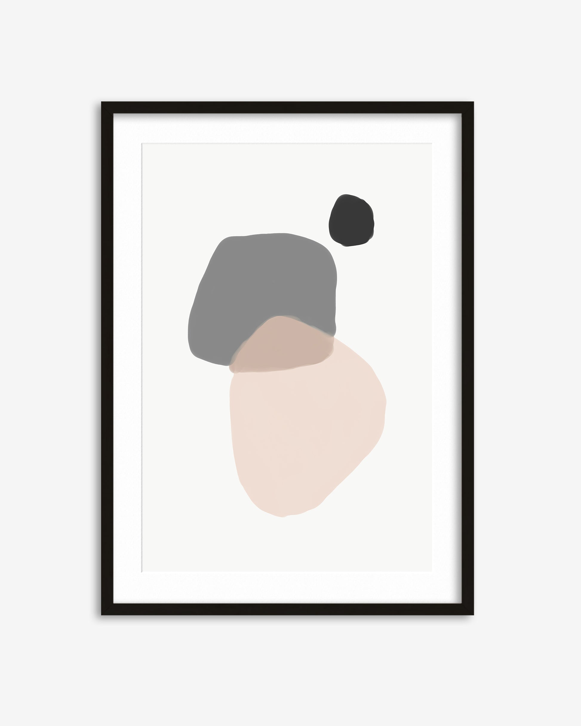 Framed abstract art print with geometric shapes on a white background