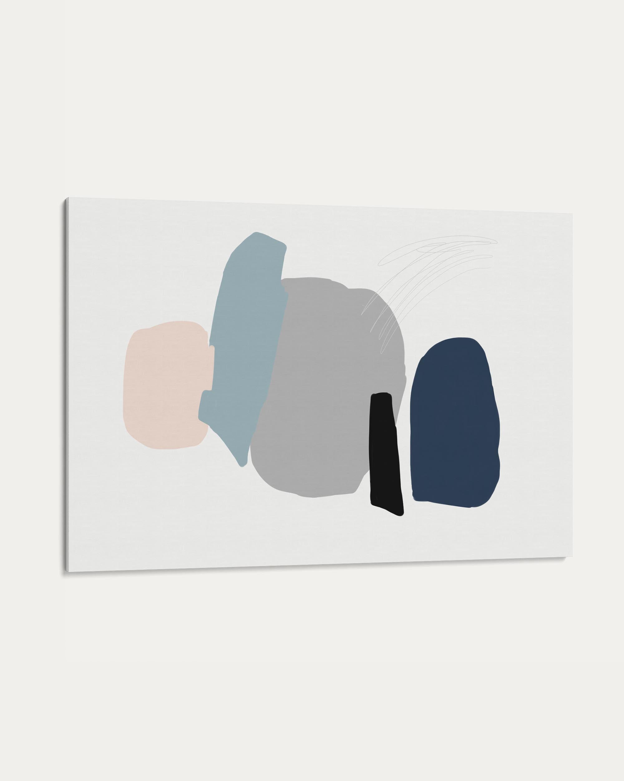 Abstract art print with colorful shapes on a white background