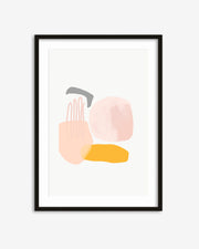 Framed abstract art print with geometric shapes on a white background