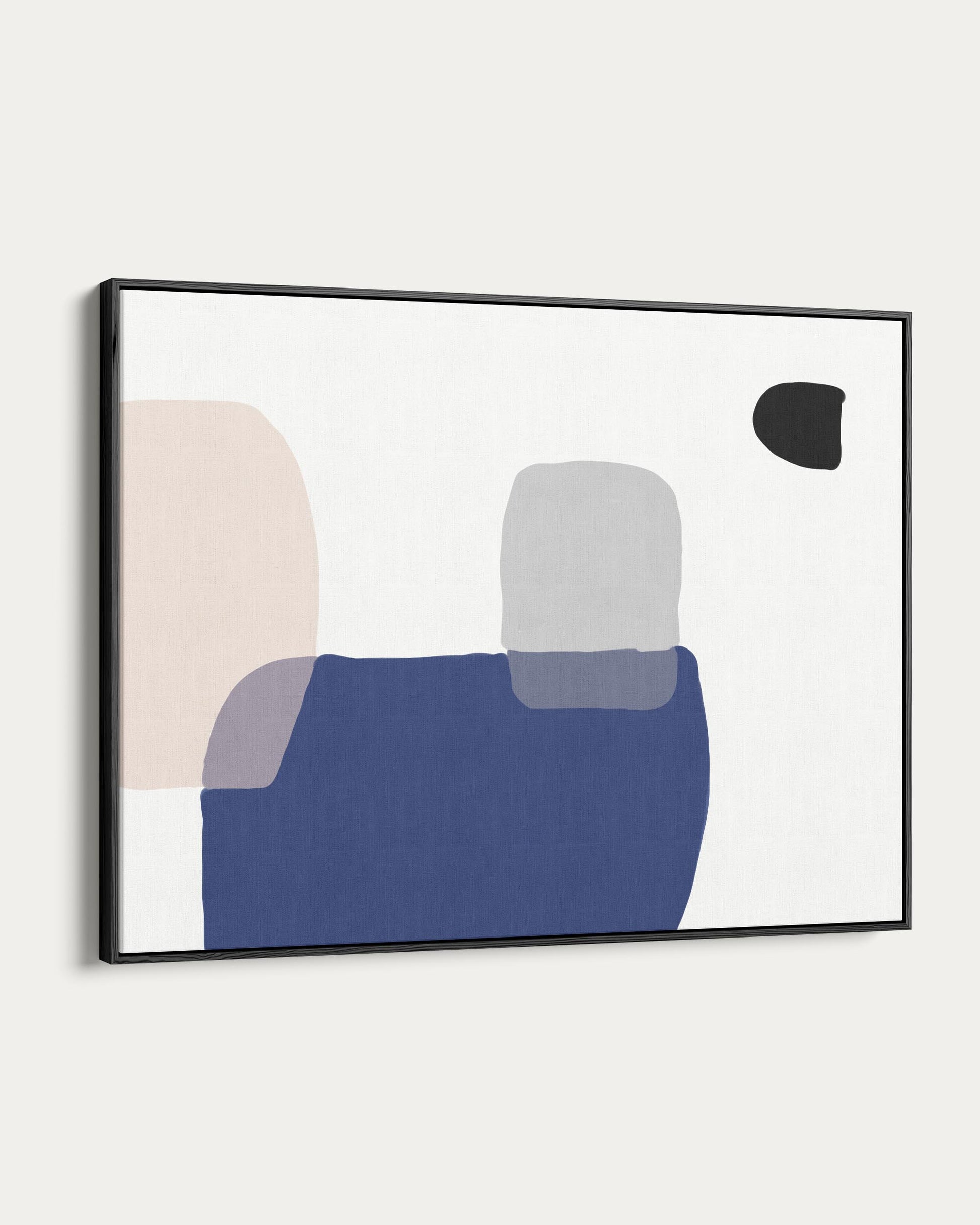 Framed abstract art with geometric shapes on a white background